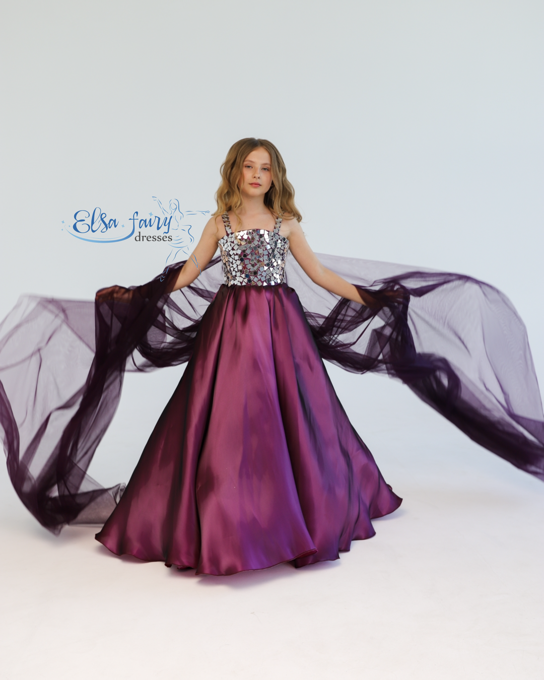 Purple pageant evening gown with stoned bodice, flower girl dress, long formal wear, organza tulle dress, birthday ball gown