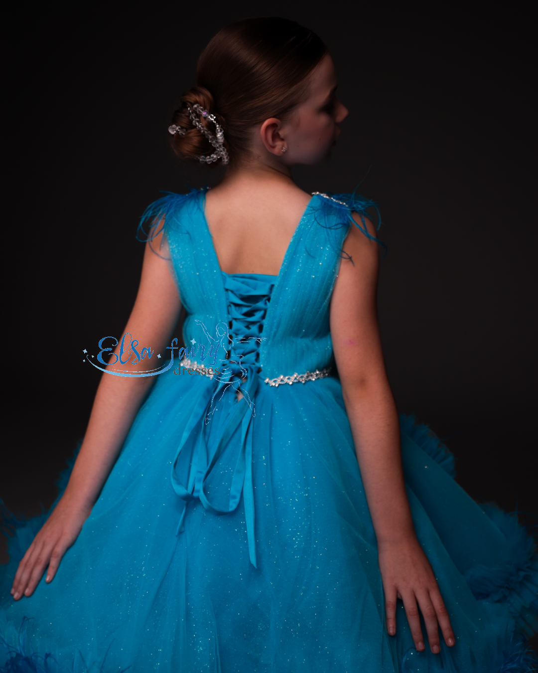 Blue Gala evening gown, Pageant ball gown, Birthday Girl Dress, Flower Girl Dress, Wedding guest Dress, junior bridesmaid gown