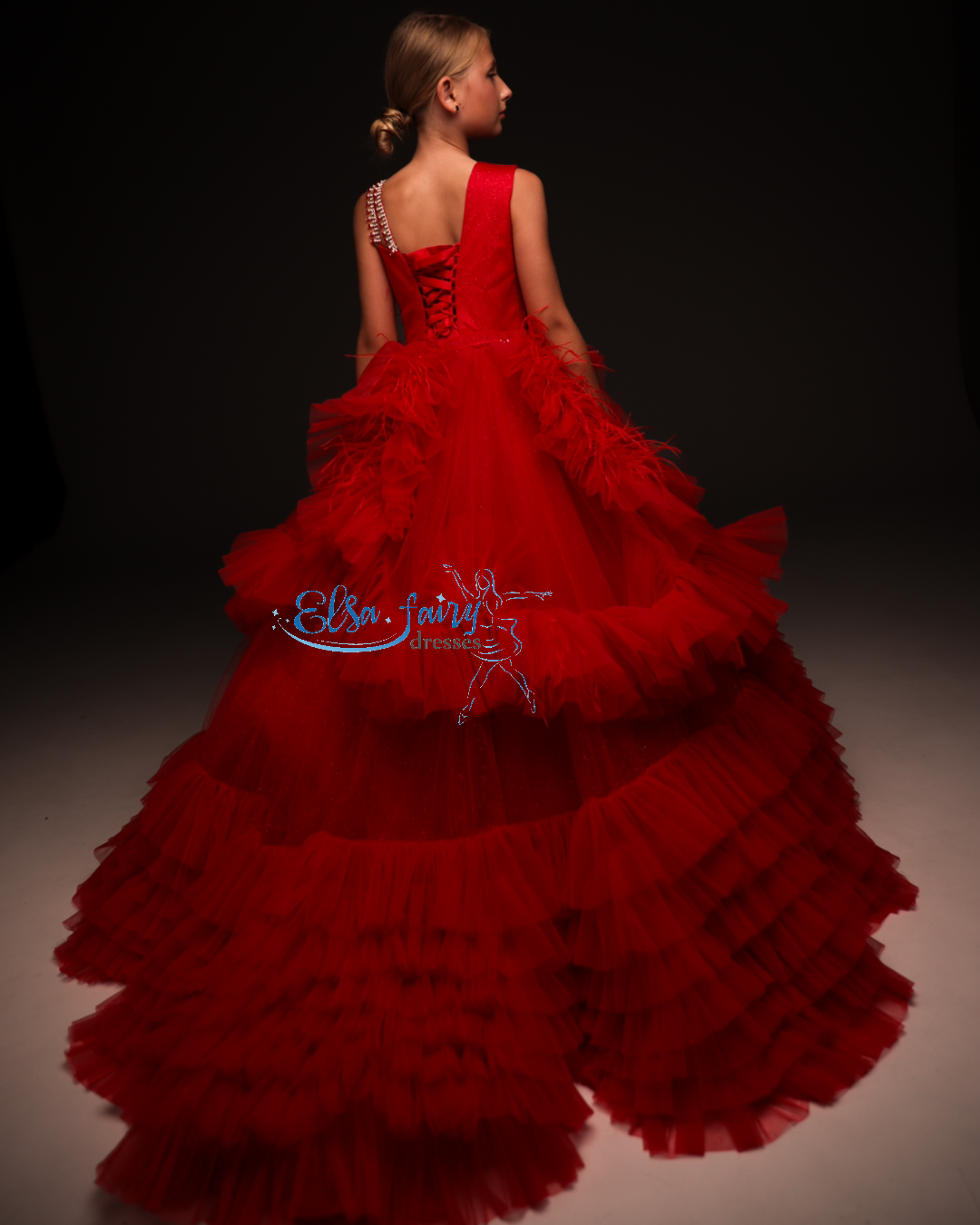 Red Gala evening gown, Pageant ball gown, Flower Girl Dress, Wedding guest Dress, Girl Birthday Dress, Junior bridesmaid gown