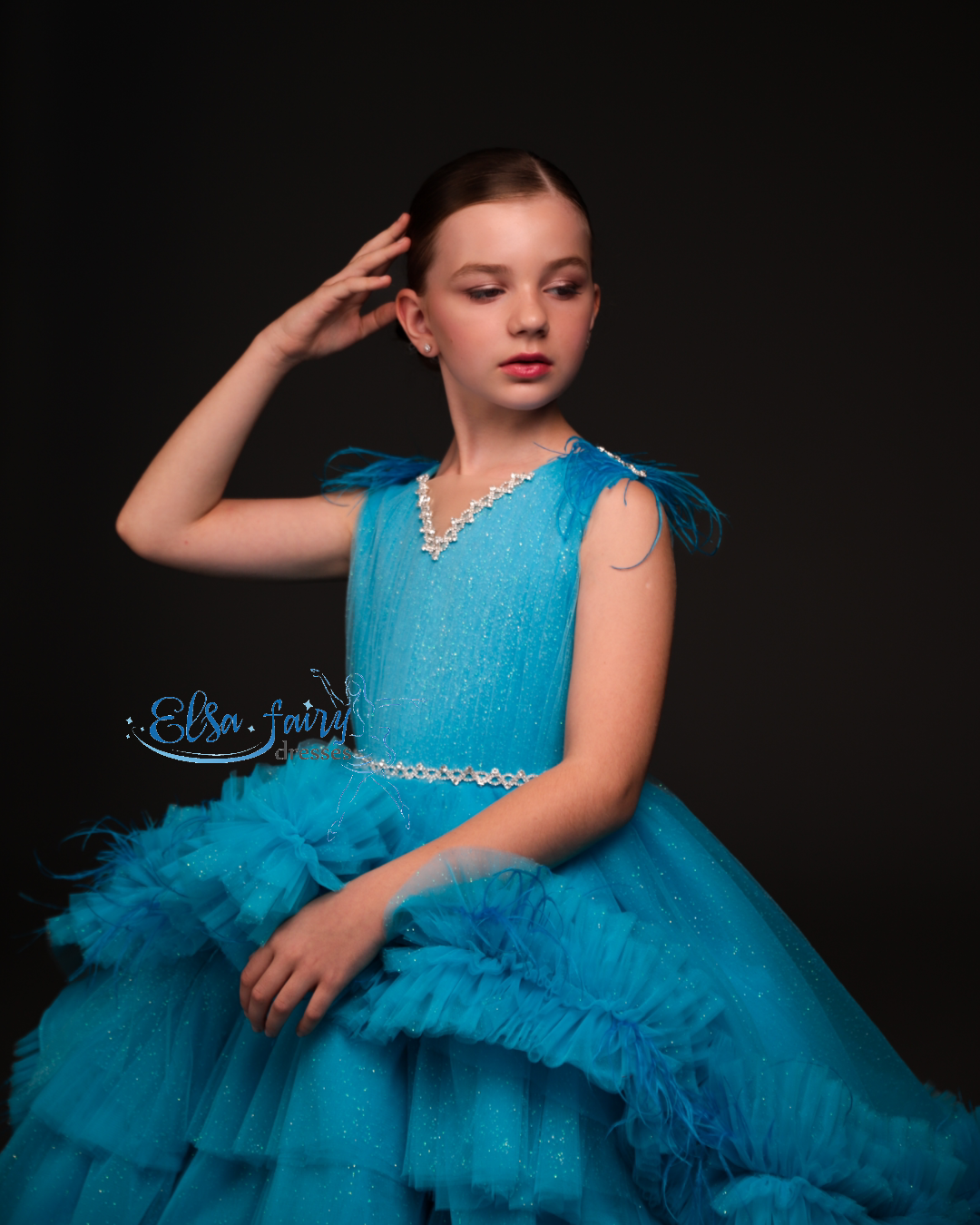 Blue Gala evening gown, Pageant ball gown, Birthday Girl Dress, Flower Girl Dress, Wedding guest Dress, junior bridesmaid gown