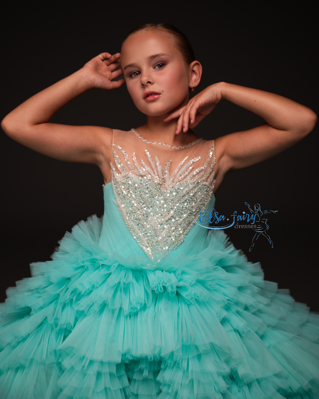 Mint Gala evening gown, Pageant ball gown, Birthday Girl Dress, Flower Girl Dress, Wedding guest Dress, Girl Birthday Dress, junior bridesmaid gown