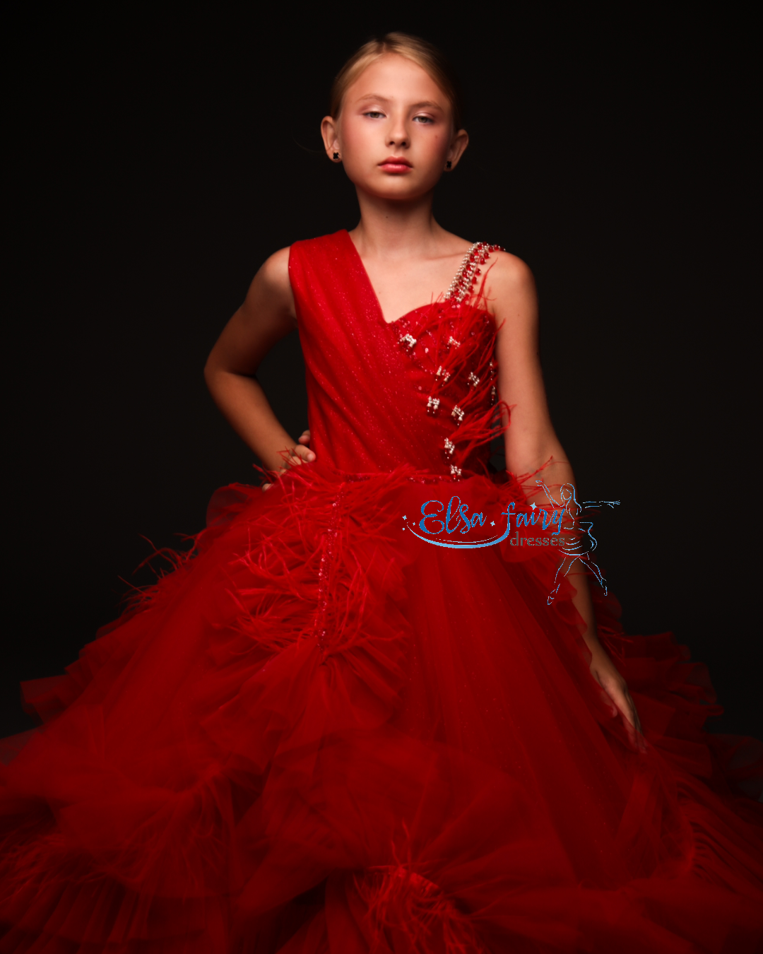 Red Gala evening gown, Pageant ball gown, Flower Girl Dress, Wedding guest Dress, Girl Birthday Dress, Junior bridesmaid gown