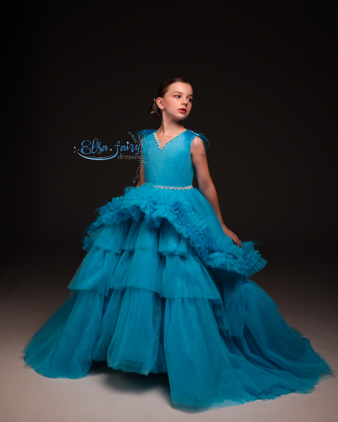Blue Gala evening gown, Pageant ball gown, Birthday Girl Dress, Flower Girl Dress, Wedding guest Dress, junior bridesmaid gown