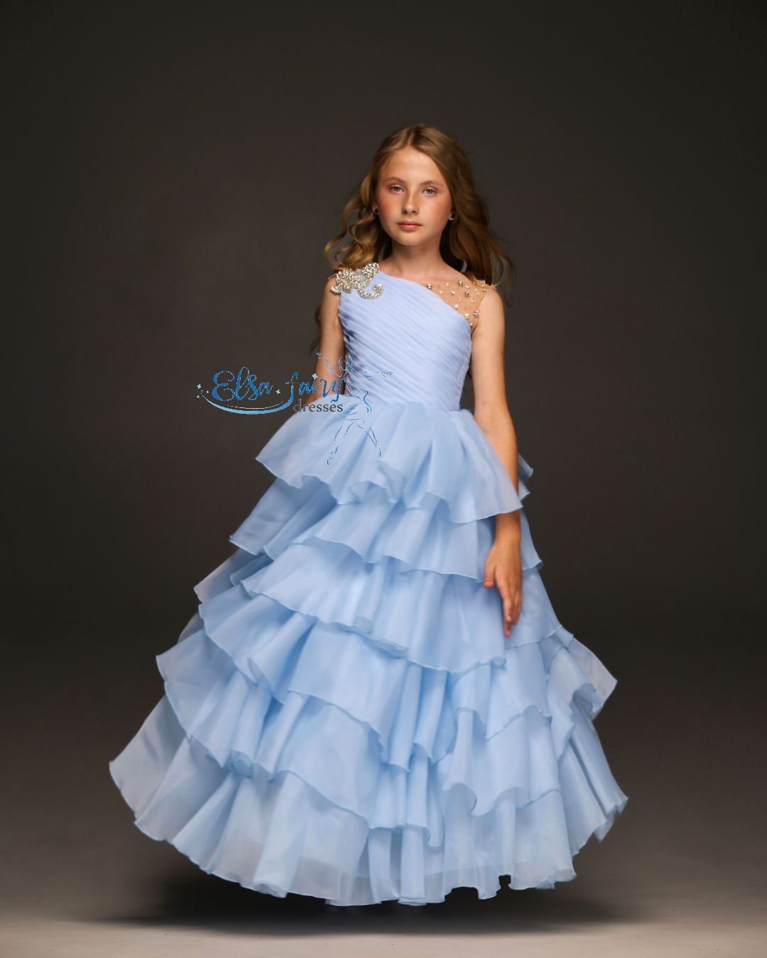 Lilac pageant girl dress with beaded shoulders and waist, flower girl dress, long formal wear, organza tulle dress, birthday ball gown