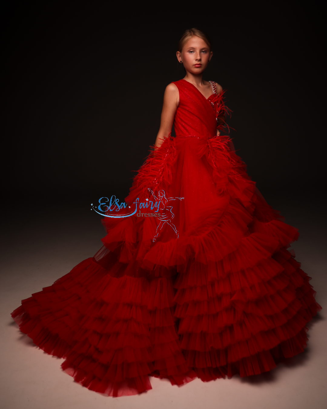 Red Gala evening gown, Pageant ball gown, Flower Girl Dress, Wedding guest Dress, Girl Birthday Dress, Junior bridesmaid gown