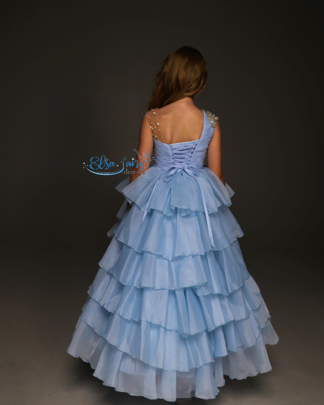 Lilac pageant girl dress with beaded shoulders and waist, flower girl dress, long formal wear, organza tulle dress, birthday ball gown