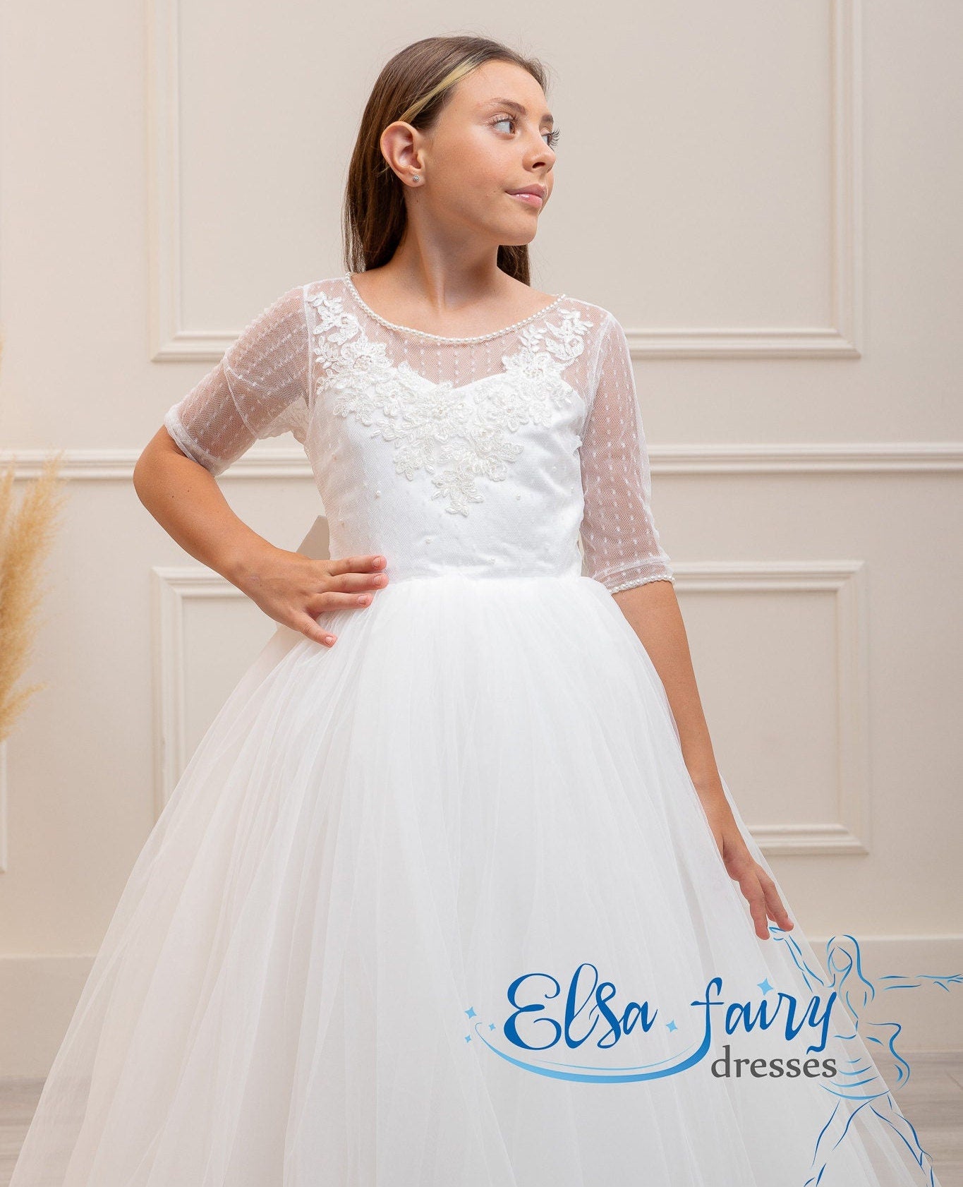 White lace First communion & Baptism dress, flower girl dress, wedding guest dress, Bridesmaids dress, holy communion gown, mini bride dress