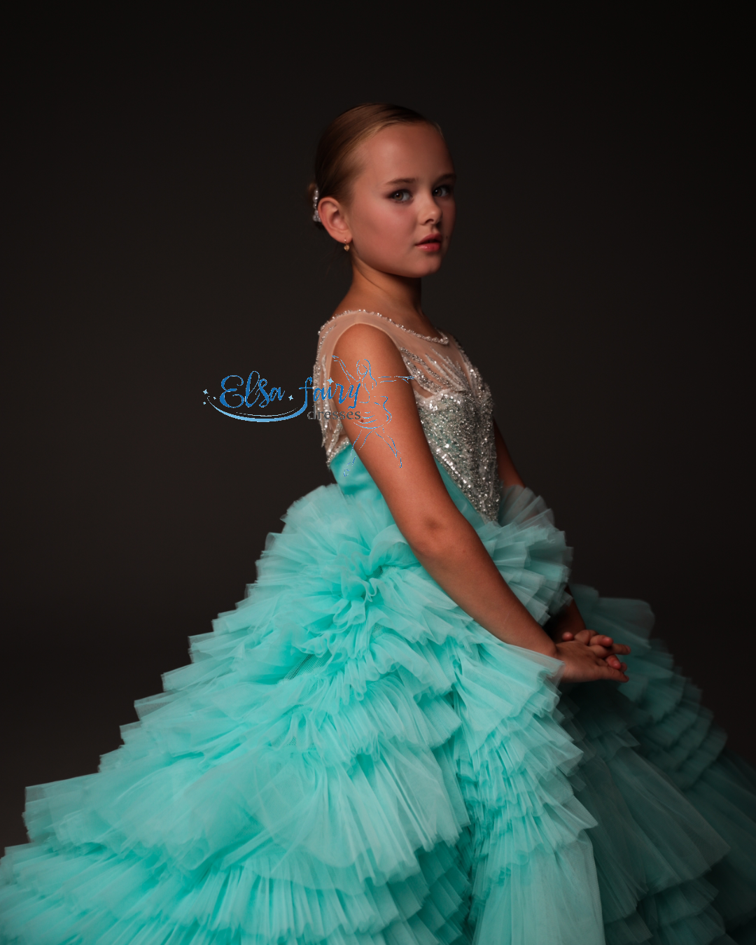 Mint Gala evening gown, Pageant ball gown, Birthday Girl Dress, Flower Girl Dress, Wedding guest Dress, Girl Birthday Dress, junior bridesmaid gown