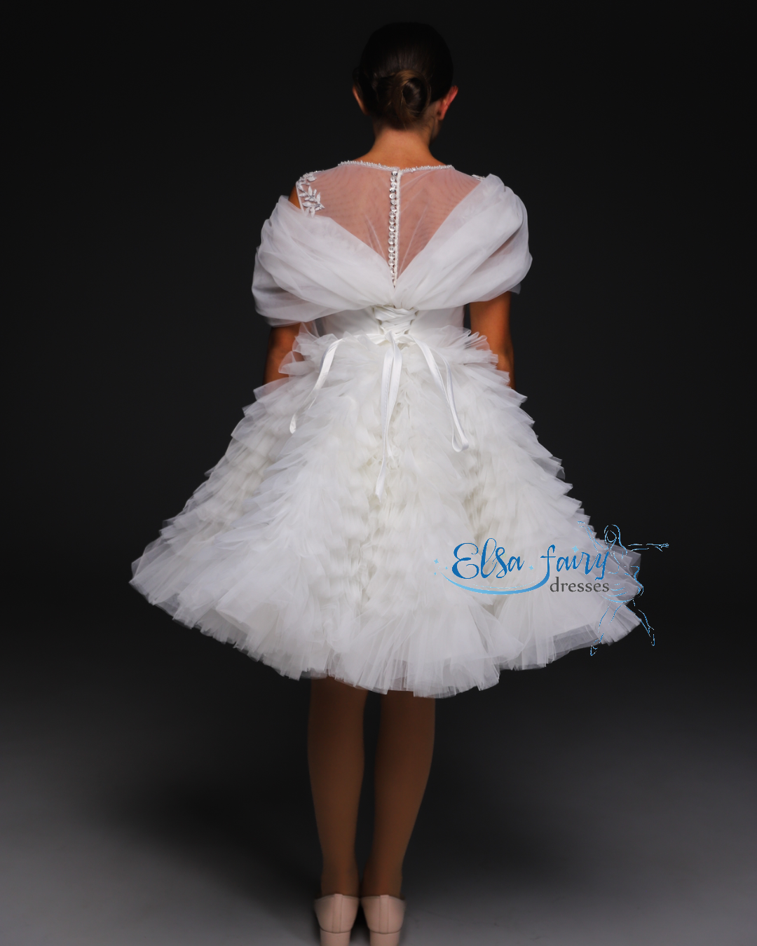 White Couture Birthday Girl Dress, Flower Girl Dress, Wedding guest Dress, Toddler Dress, junior bridesmaid gown