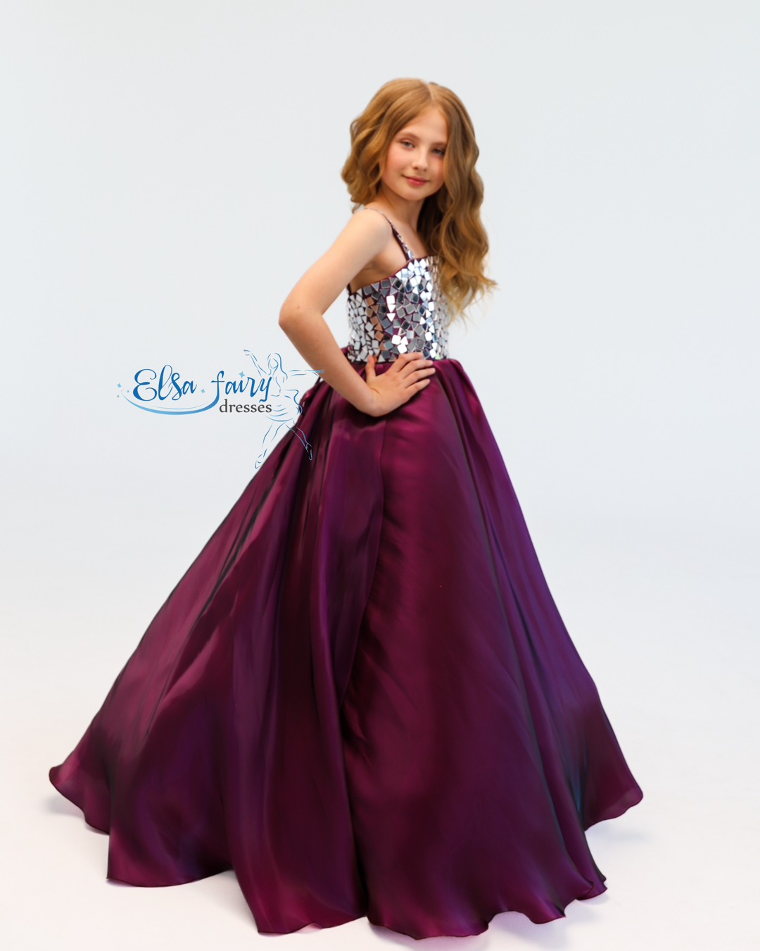 Purple pageant evening gown with stoned bodice, flower girl dress, long formal wear, organza tulle dress, birthday ball gown