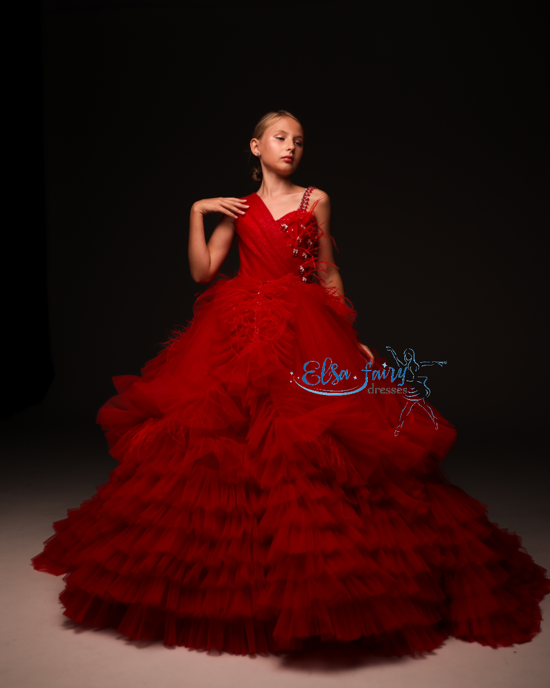 Red Gala evening gown, Pageant ball gown, Flower Girl Dress, Wedding guest Dress, Girl Birthday Dress, Junior bridesmaid gown