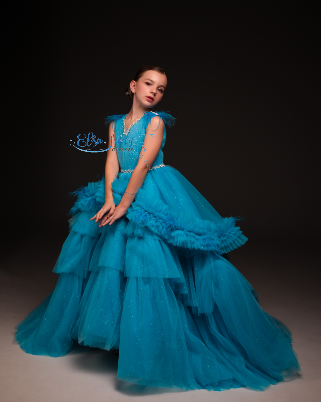 Blue Gala evening gown, Pageant ball gown, Birthday Girl Dress, Flower Girl Dress, Wedding guest Dress, junior bridesmaid gown