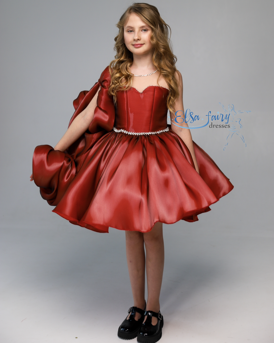 Red Cocktail Birthday Girl Dress, Fun fashion pageant dress, interview pageant gown, Flower Girl Dress, Wedding guest Dress, Toddler Dress, junior bridesmaid gown