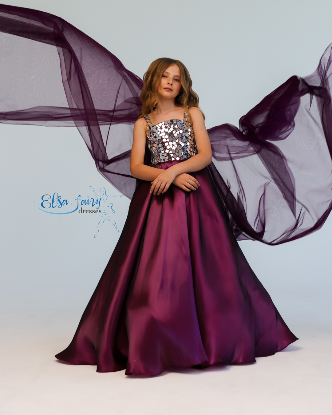 Purple pageant evening gown with stoned bodice, flower girl dress, long formal wear, organza tulle dress, birthday ball gown