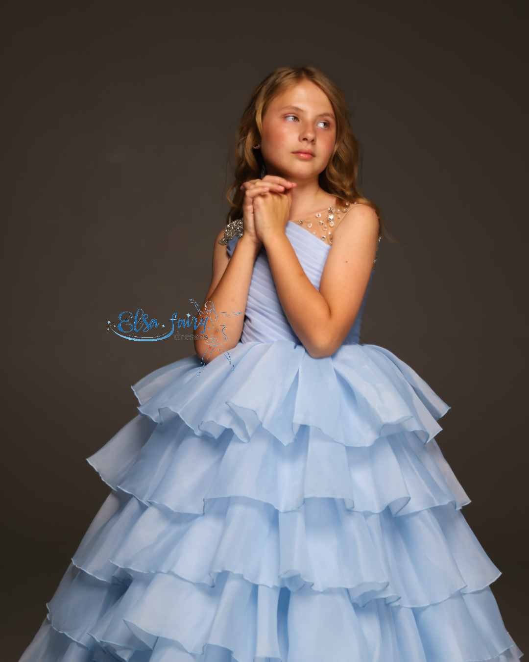Lilac pageant girl dress with beaded shoulders and waist, flower girl dress, long formal wear, organza tulle dress, birthday ball gown