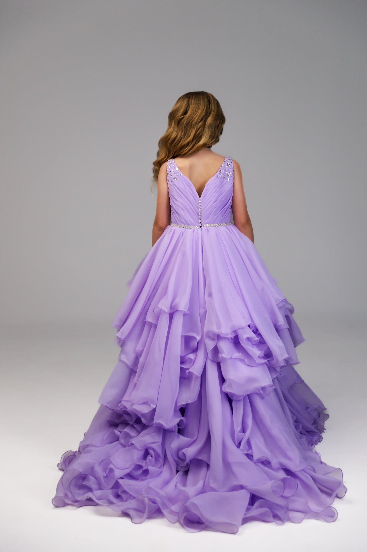Lilac pageant chiffon girl dress with beaded shoulders and waist, flower girl dress, long formal wear, organza tulle dress, birthday ball gown