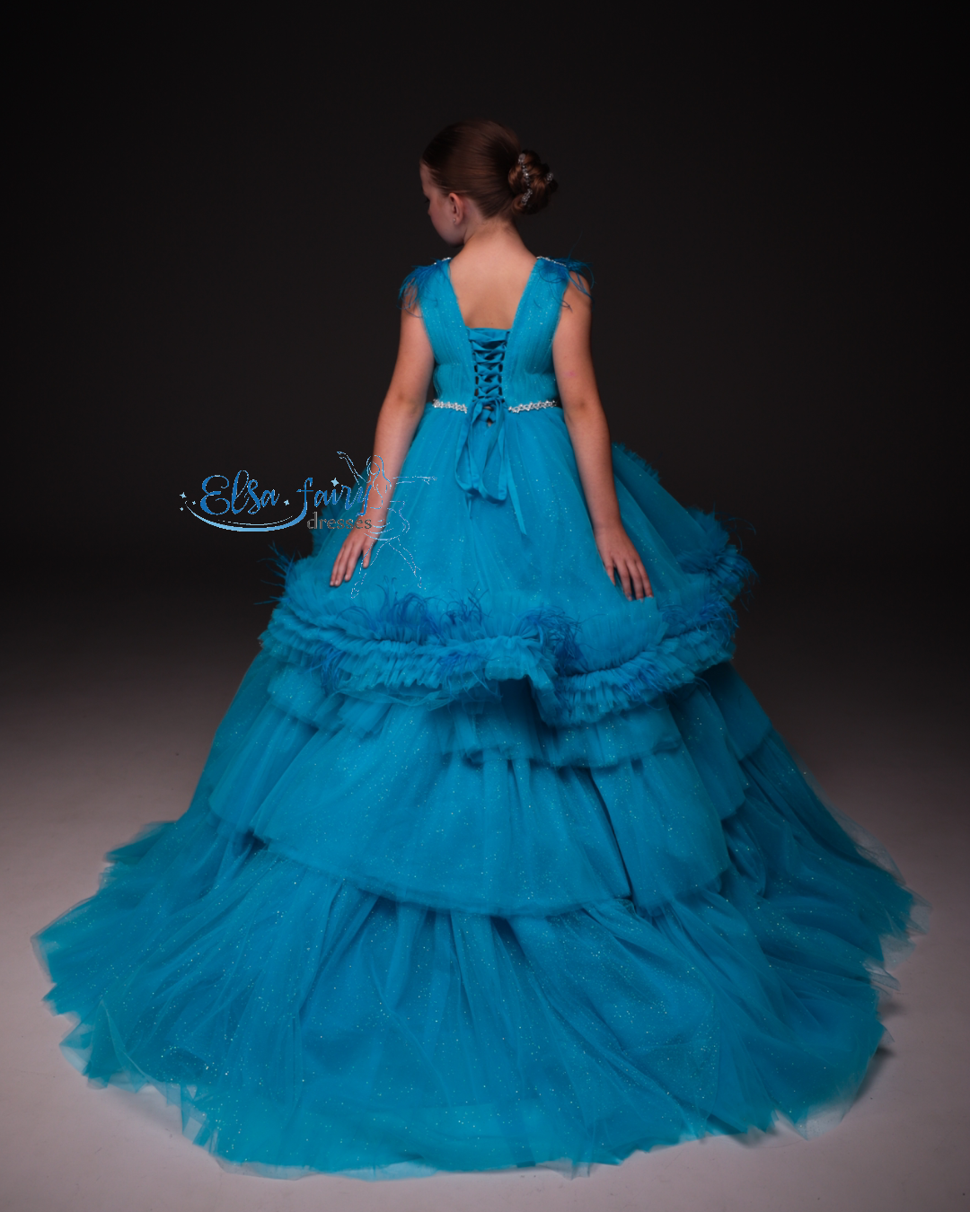 Blue Gala evening gown, Pageant ball gown, Birthday Girl Dress, Flower Girl Dress, Wedding guest Dress, junior bridesmaid gown