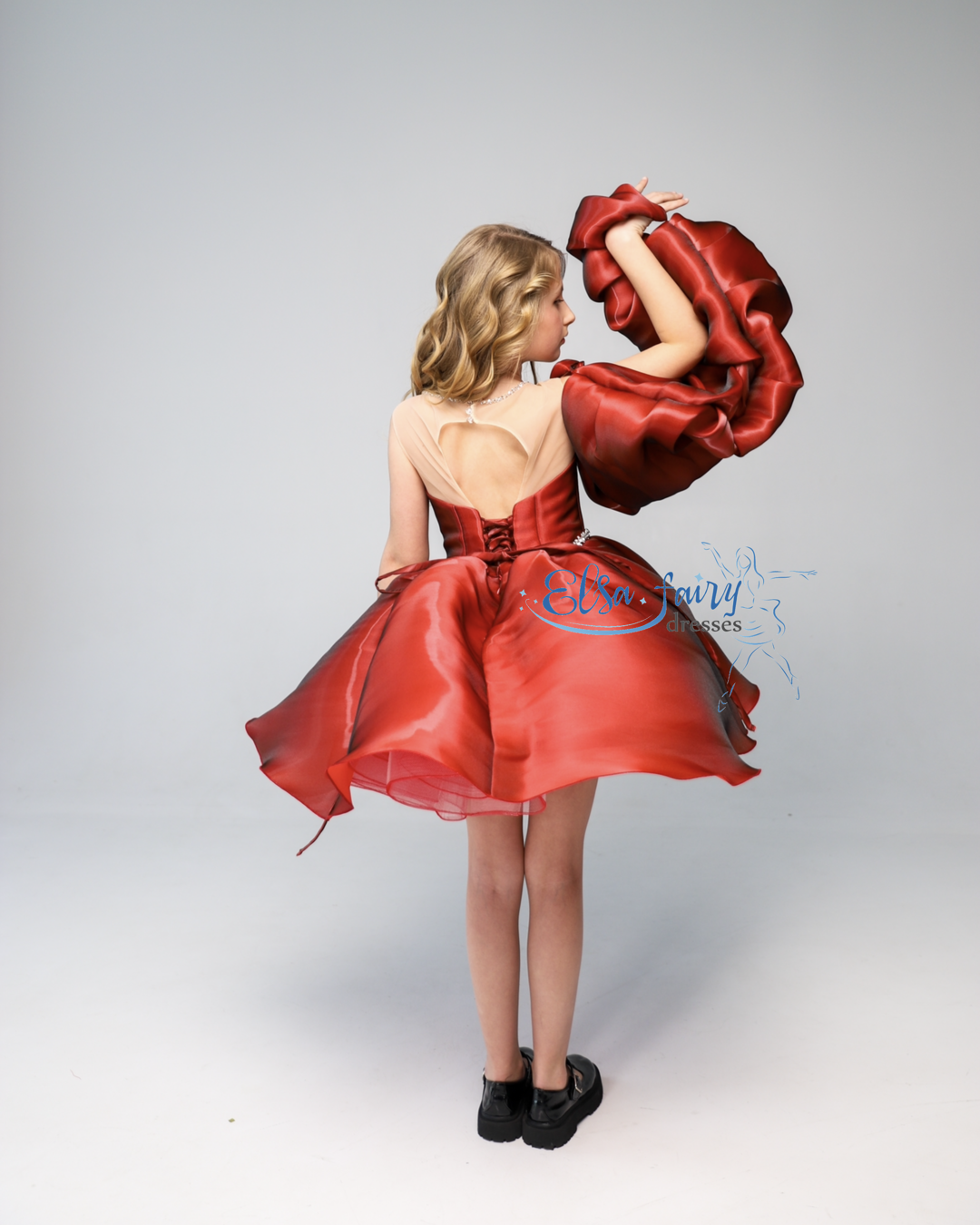 Red Cocktail Birthday Girl Dress, Fun fashion pageant dress, interview pageant gown, Flower Girl Dress, Wedding guest Dress, Toddler Dress, junior bridesmaid gown