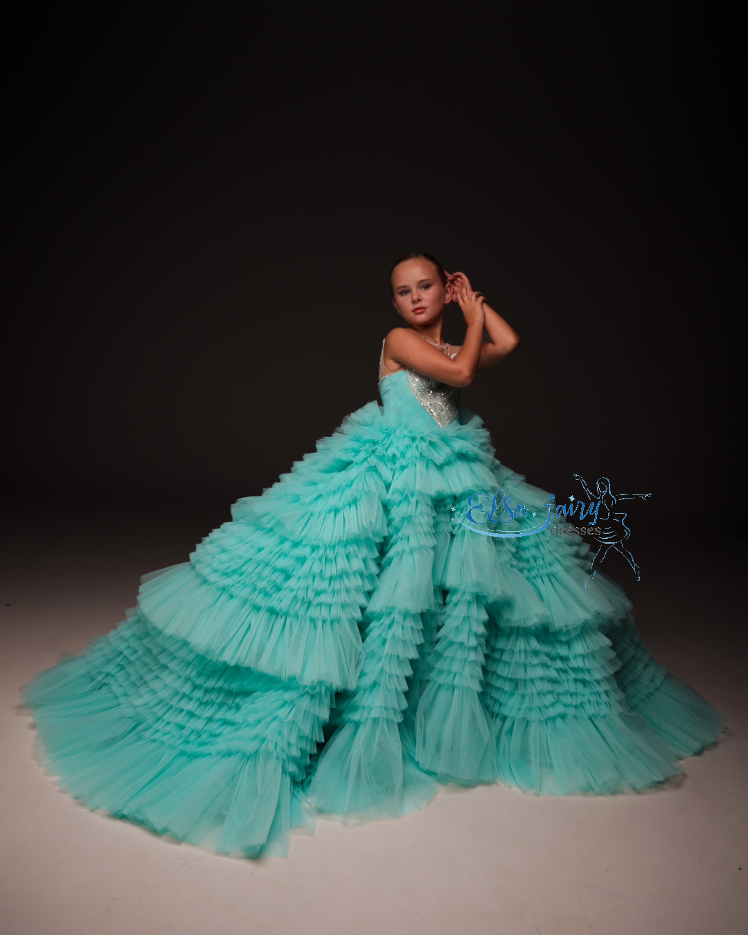 Mint Gala evening gown, Pageant ball gown, Birthday Girl Dress, Flower Girl Dress, Wedding guest Dress, Girl Birthday Dress, junior bridesmaid gown