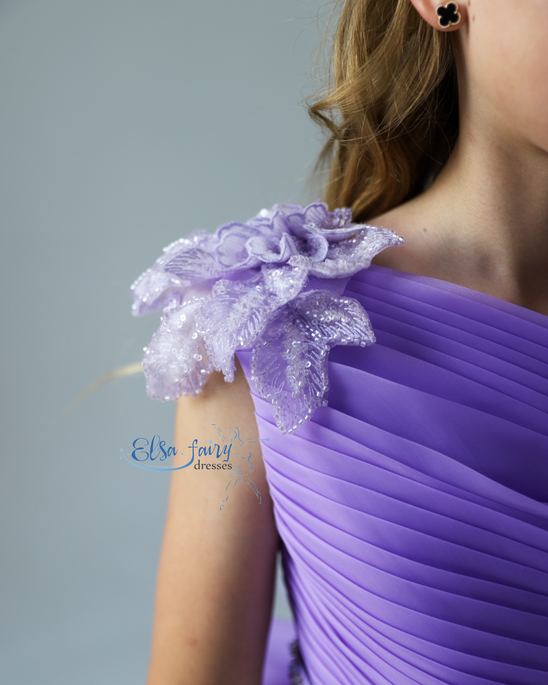 Lilac pageant girl dress with beaded shoulders and waist, flower girl dress, long formal wear, organza tulle dress, birthday ball gown