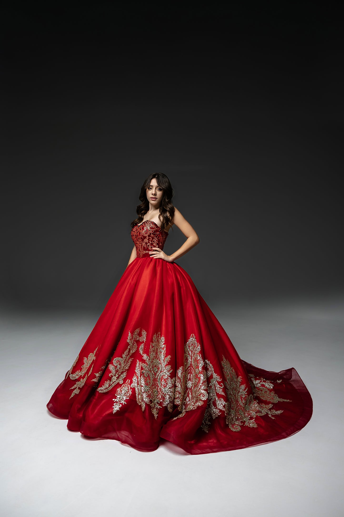 Red Gala evening gown, Pageant ball gown, Girl Birthday Dress