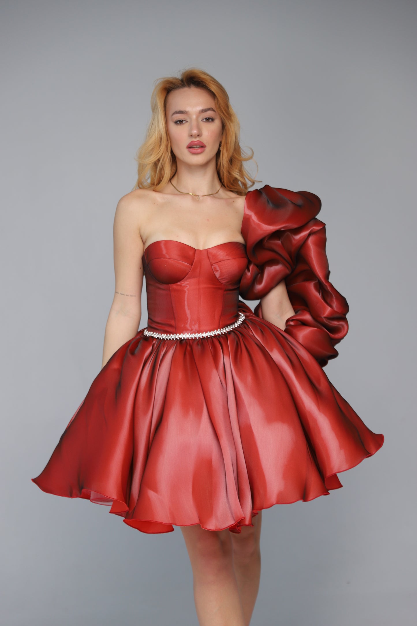 Red Party Dress with Bubble Skirt, Formal Mini Dress for Birthday, Prom and Events