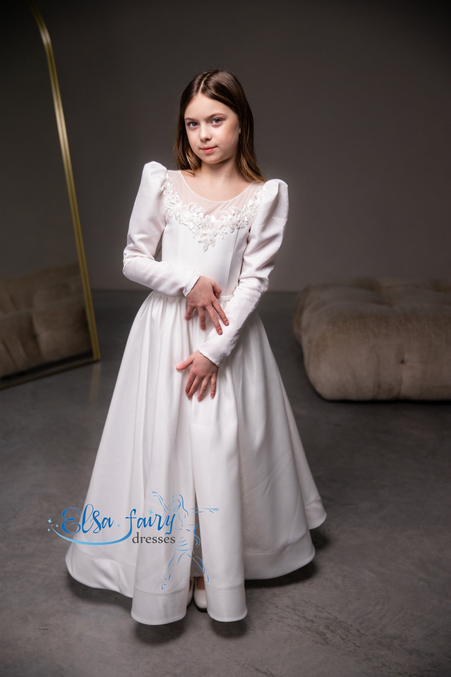 White First Communion & Baptism dress, Flower Girl Dress, wedding guest dress, formal wear, special occasion gown, Junior Bridesmaid dress