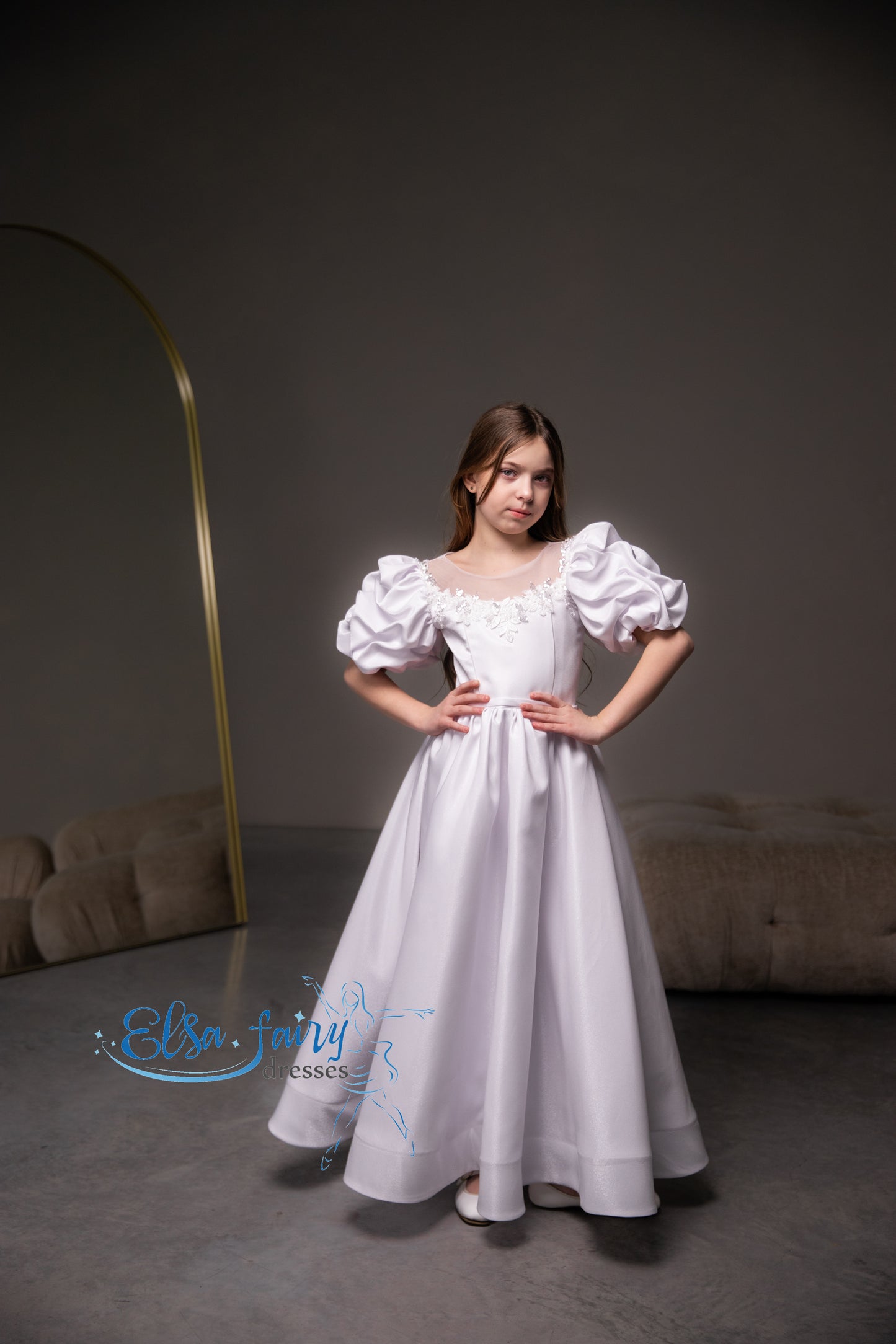 White First Communion & Baptism dress, Flower Girl Dress, wedding guest dress, formal wear, special occasion gown, Junior Bridesmaid dress