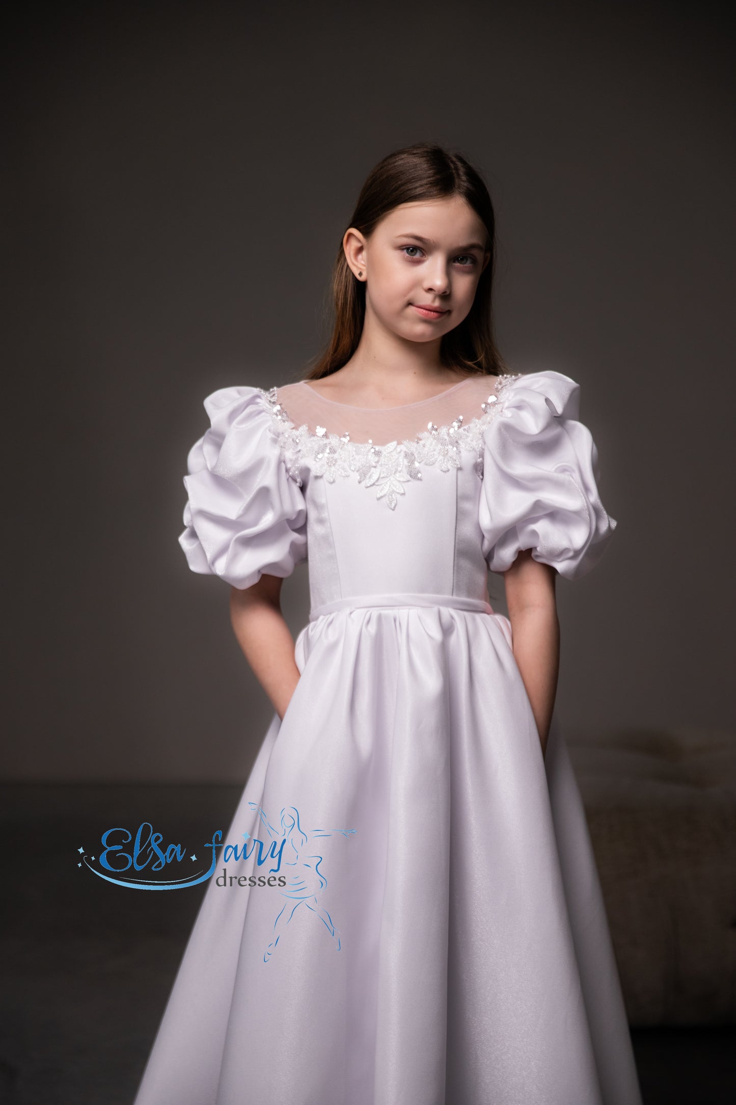 White First Communion & Baptism dress, Flower Girl Dress, wedding guest dress, formal wear, special occasion gown, Junior Bridesmaid dress