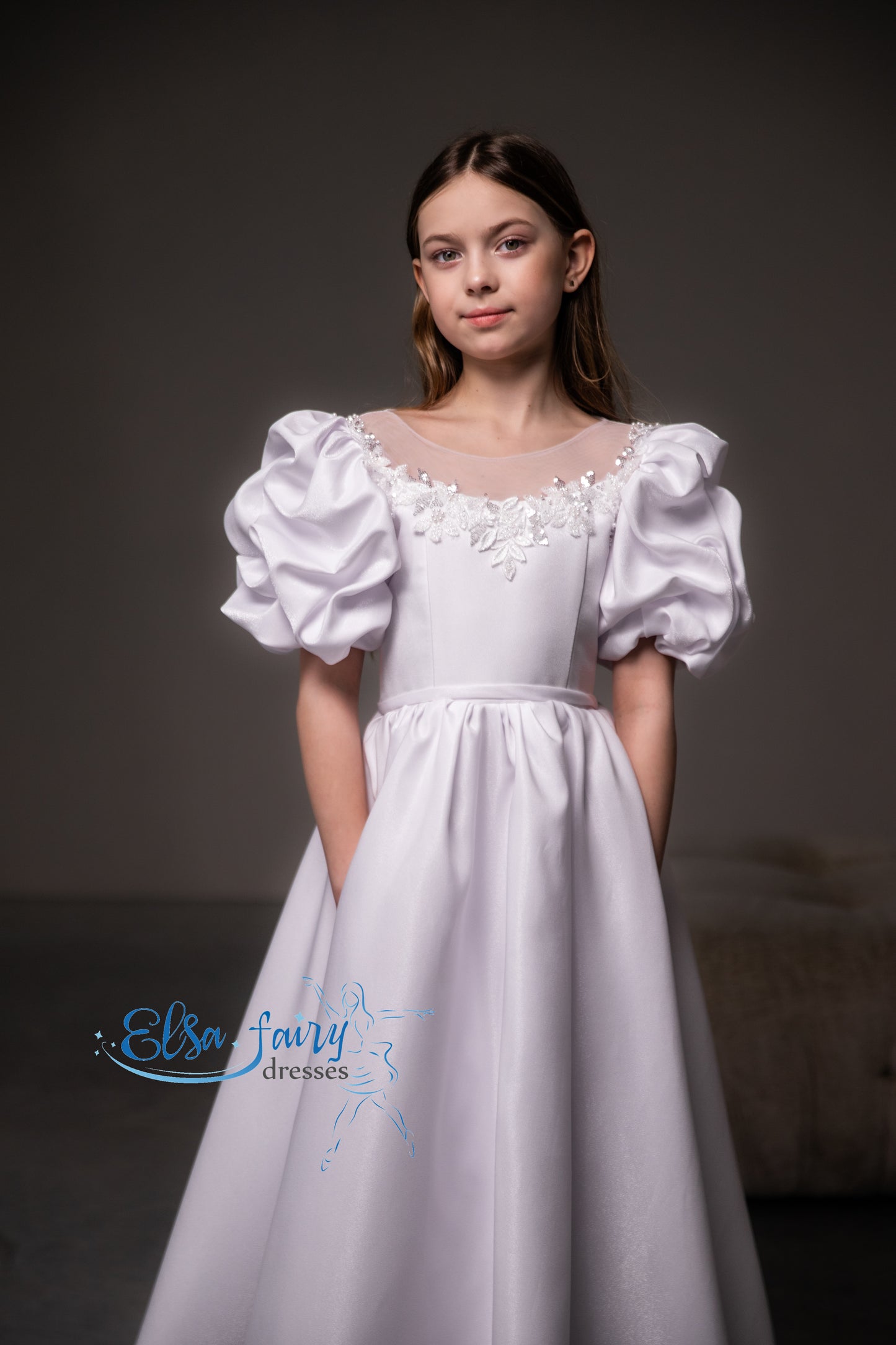 White First Communion & Baptism dress, Flower Girl Dress, wedding guest dress, formal wear, special occasion gown, Junior Bridesmaid dress