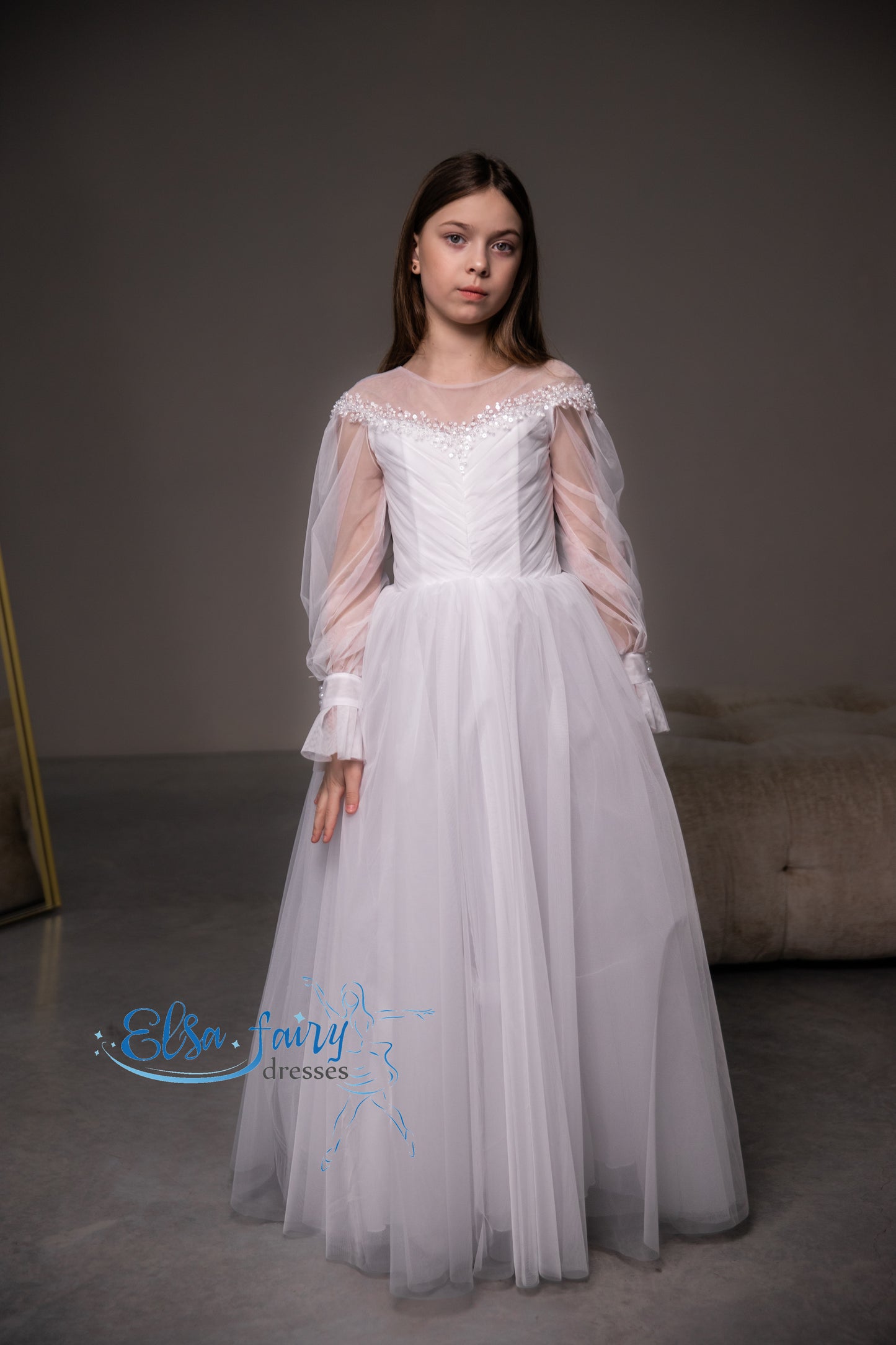 White First Communion & Baptism dress, Flower Girl Dress, wedding guest dress, formal wear, special occasion gown, Junior Bridesmaid dress
