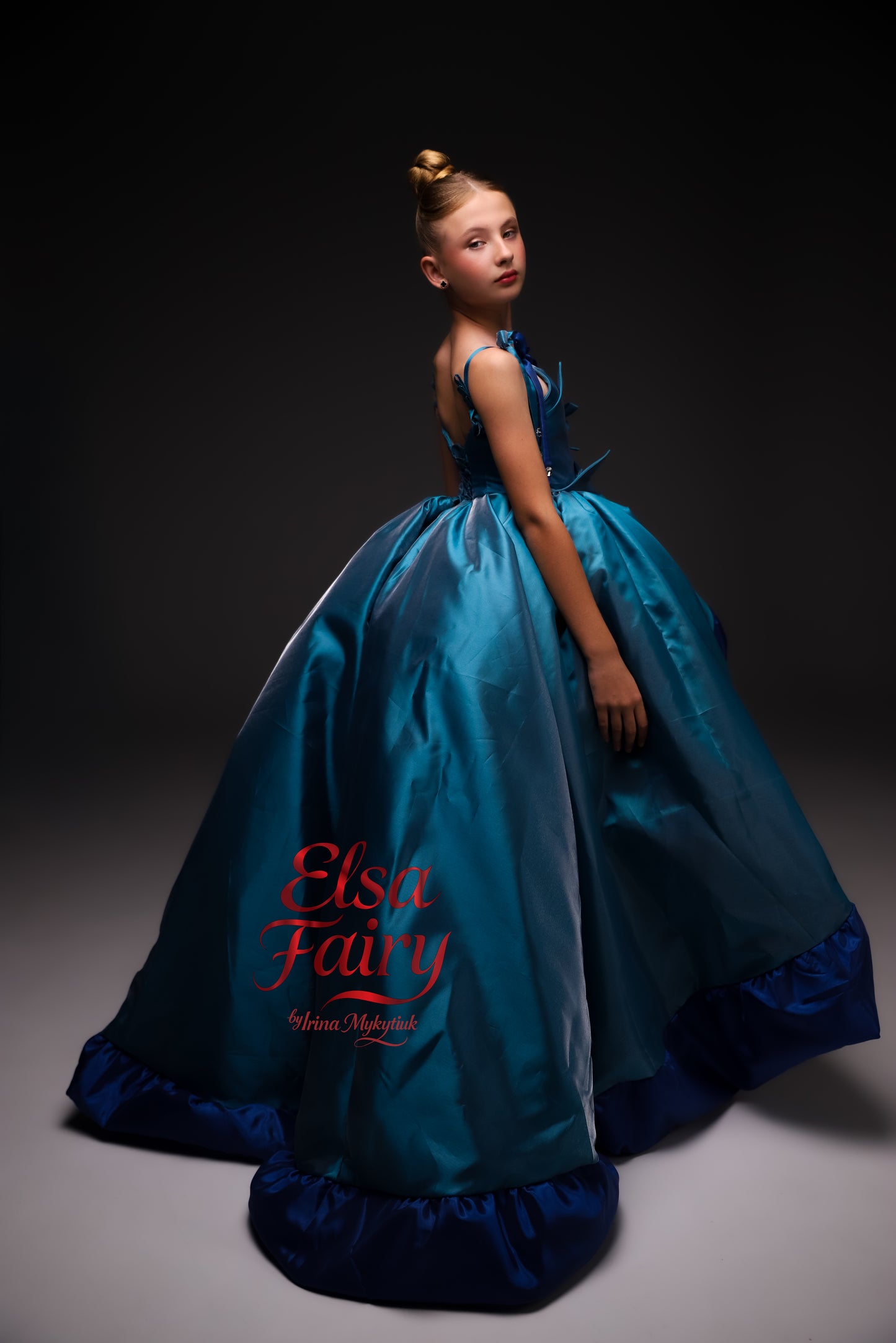 Royal Blue couture cocktail dress with train, Pageant interview gown, Birthday Girl Dress, Wedding Guest Outfit