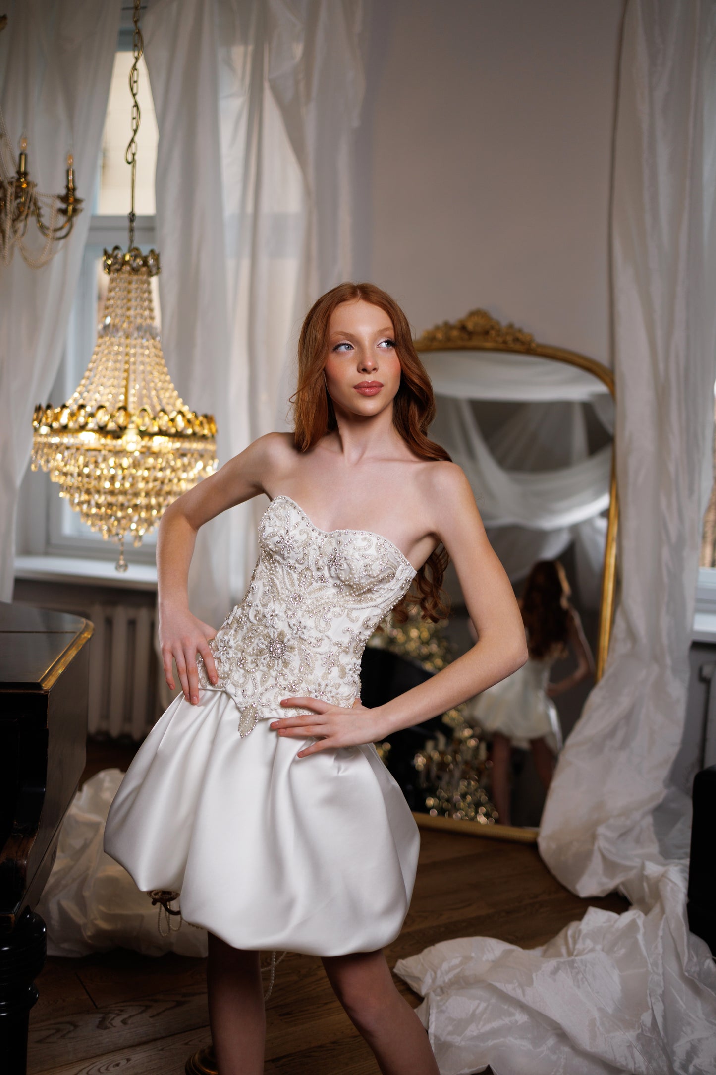 White Set Skirt with Corset, Prom Dress, Wedding guest Dress, Pageant Interview Dress