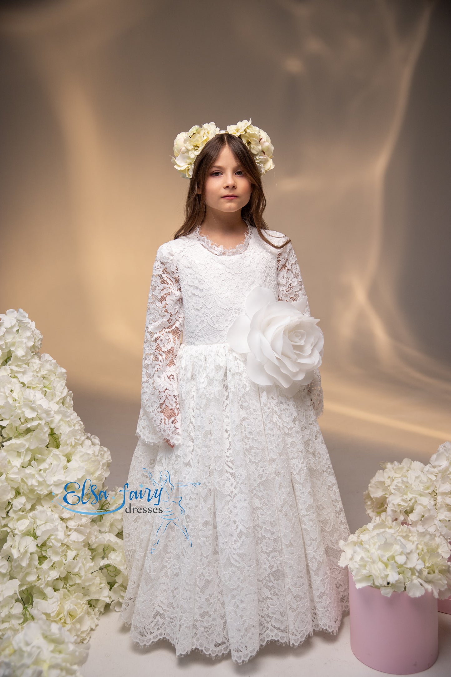 White First Communion & Baptism dress, Flower Girl Dress, wedding guest dress, formal wear, special occasion gown, Junior Bridesmaid dress