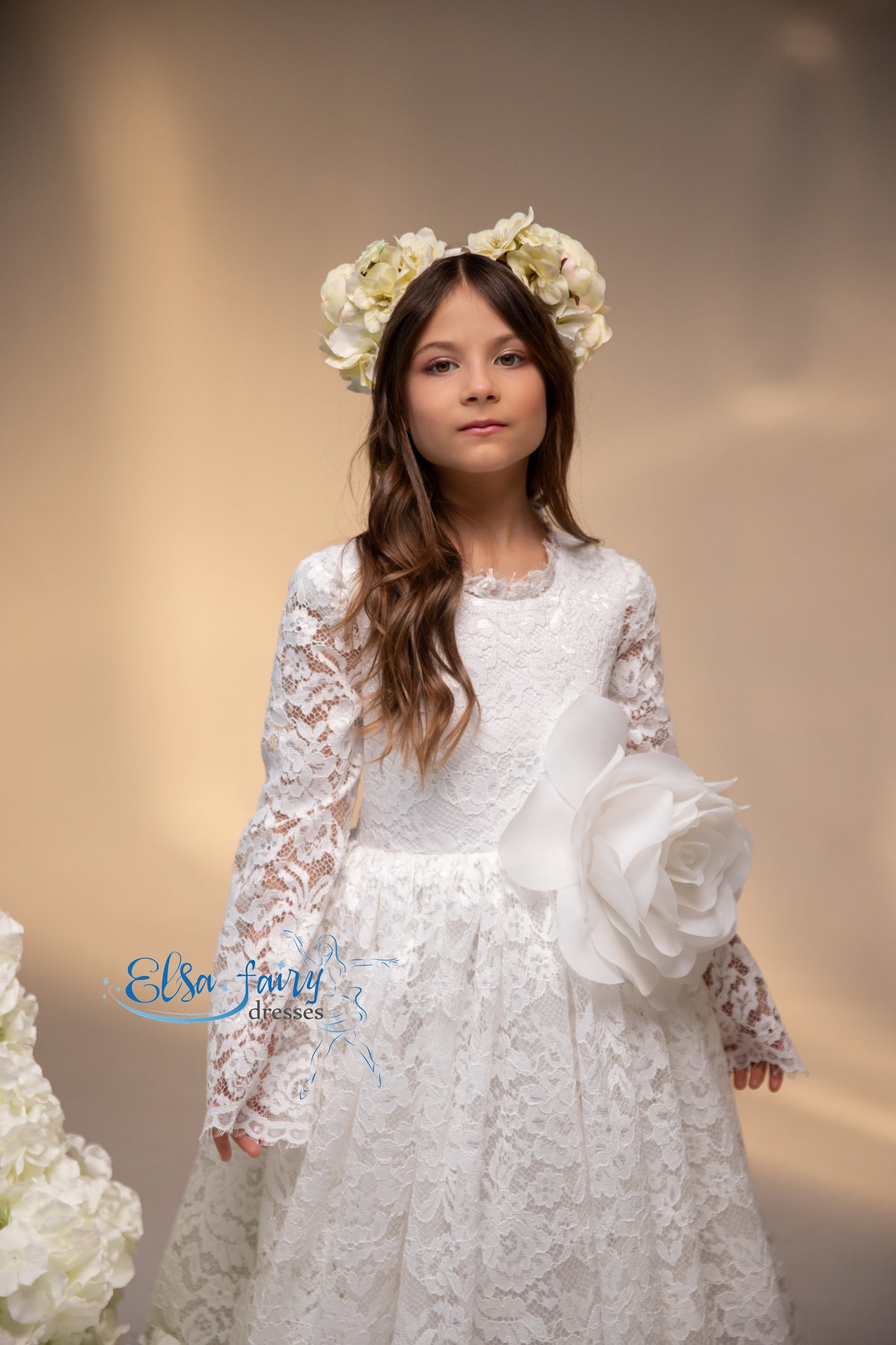 White First Communion & Baptism dress, Flower Girl Dress, wedding guest dress, formal wear, special occasion gown, Junior Bridesmaid dress