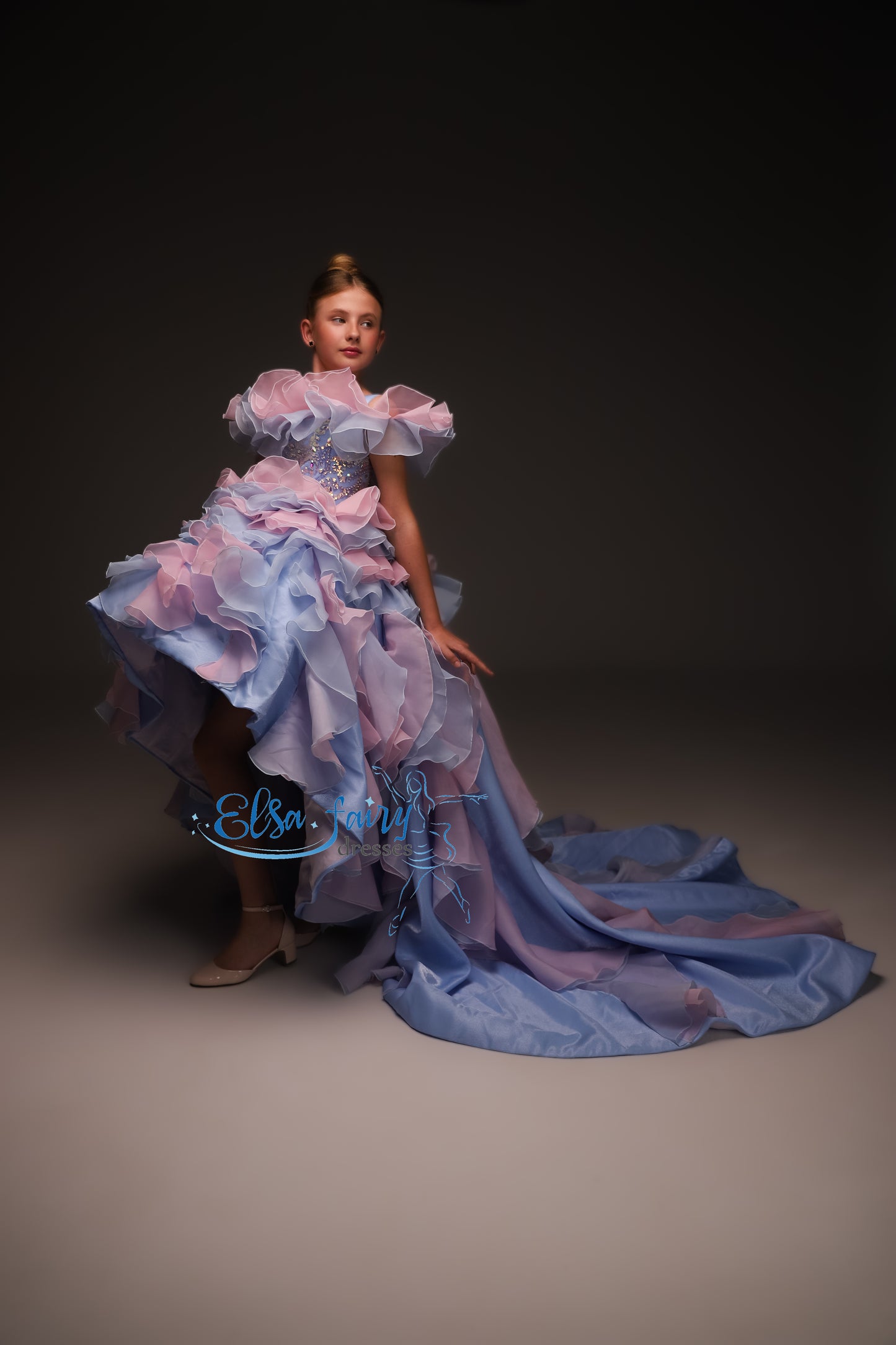 Pink Blue couture special occasion dress, Pageant ball gown, Birthday Girl Dress, Flower Girl Dress, Wedding guest Dress, junior bridesmaid gown