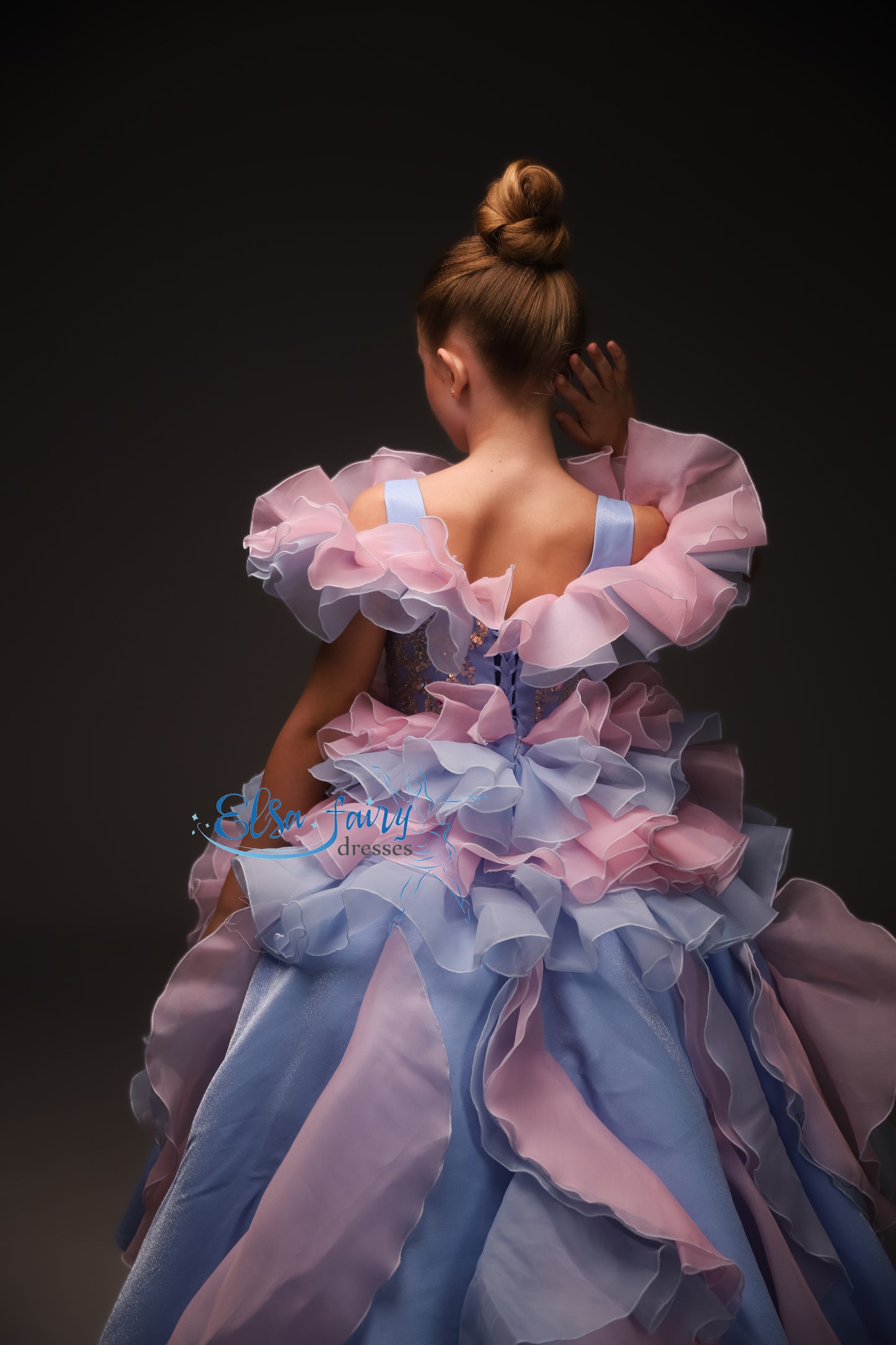 Pink Blue couture special occasion dress, Pageant ball gown, Birthday Girl Dress, Flower Girl Dress, Wedding guest Dress, junior bridesmaid gown