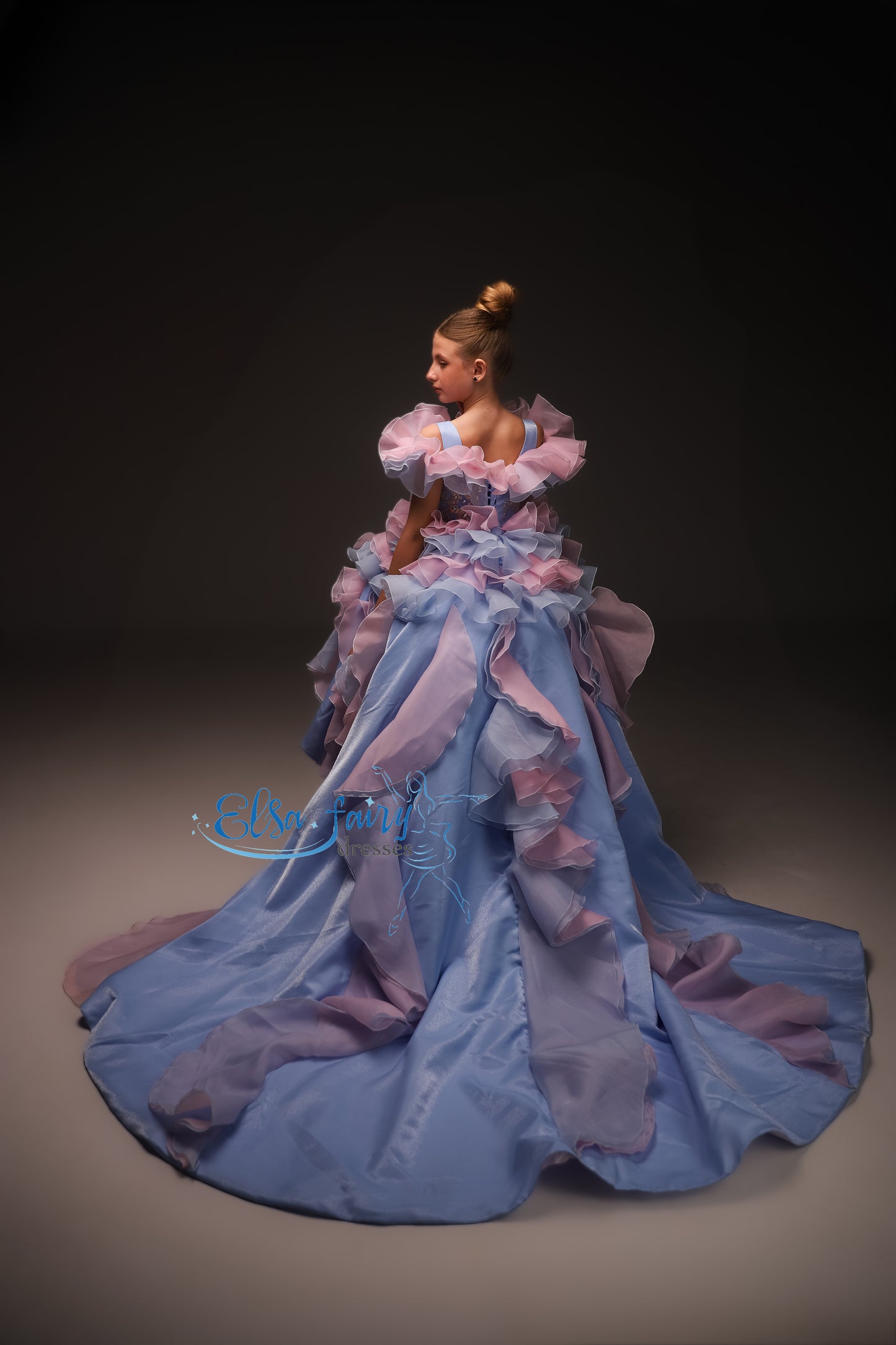 Pink Blue couture special occasion dress, Pageant ball gown, Birthday Girl Dress, Flower Girl Dress, Wedding guest Dress, junior bridesmaid gown