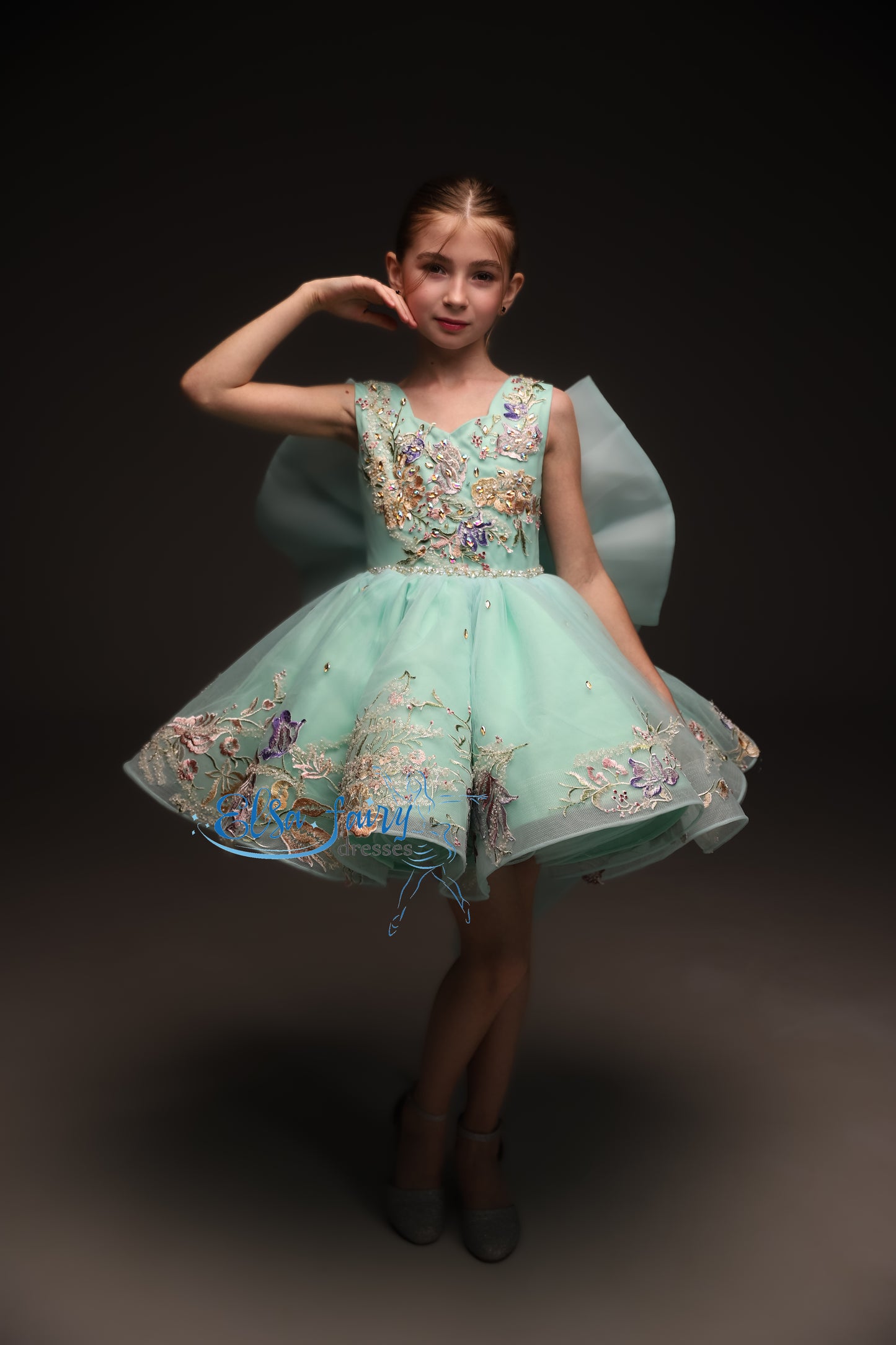 Minty couture special occasion cocktail dress, Pageant ball gown, Birthday Girl Dress, Flower Girl Dress, Wedding guest Dress, junior bridesmaid gown