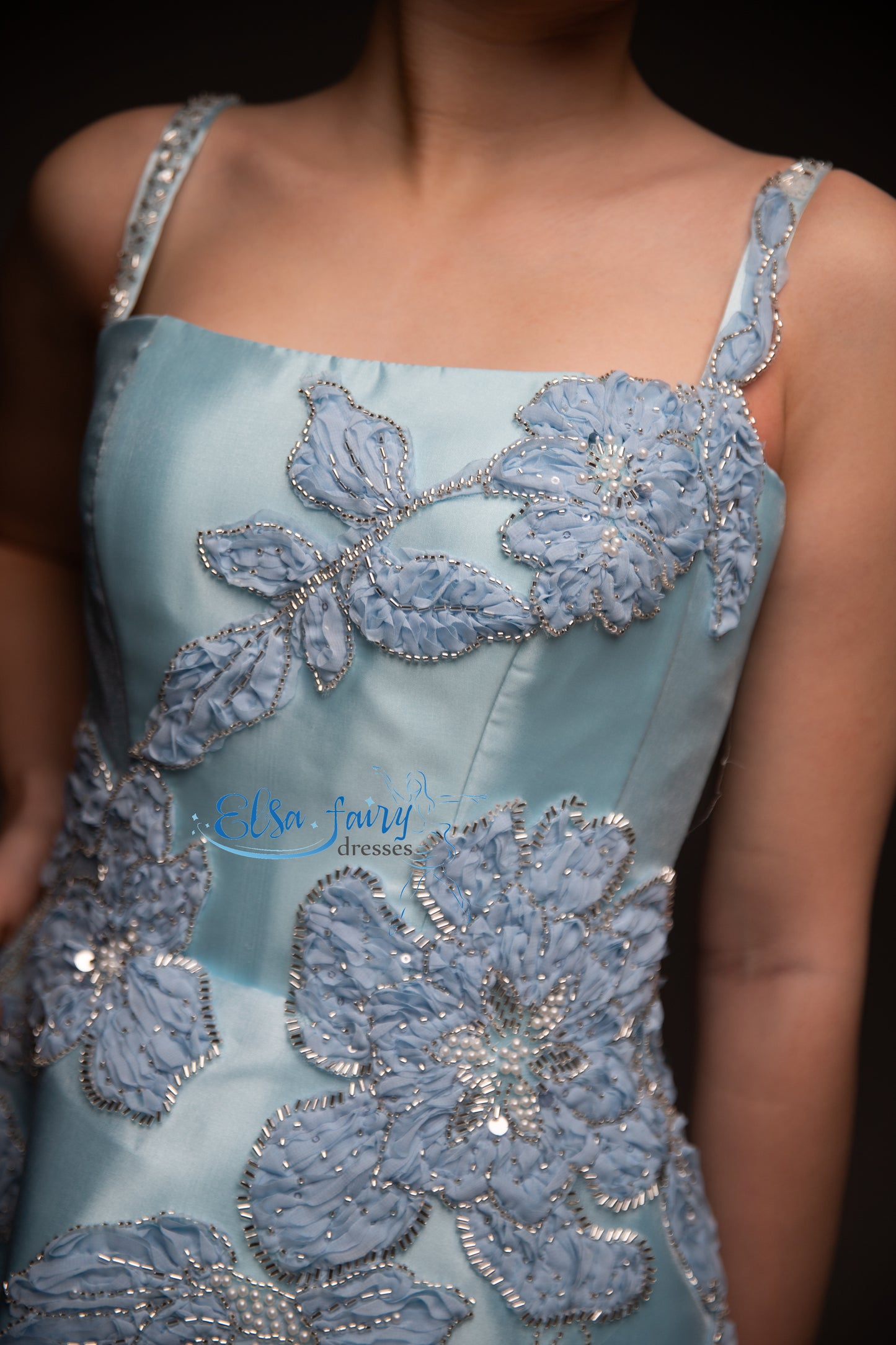 Blue organza couture special occasion dress, Pageant ball gown, Birthday Girl Dress, Flower Girl Dress, Wedding guest Dress, junior bridesmaid gown