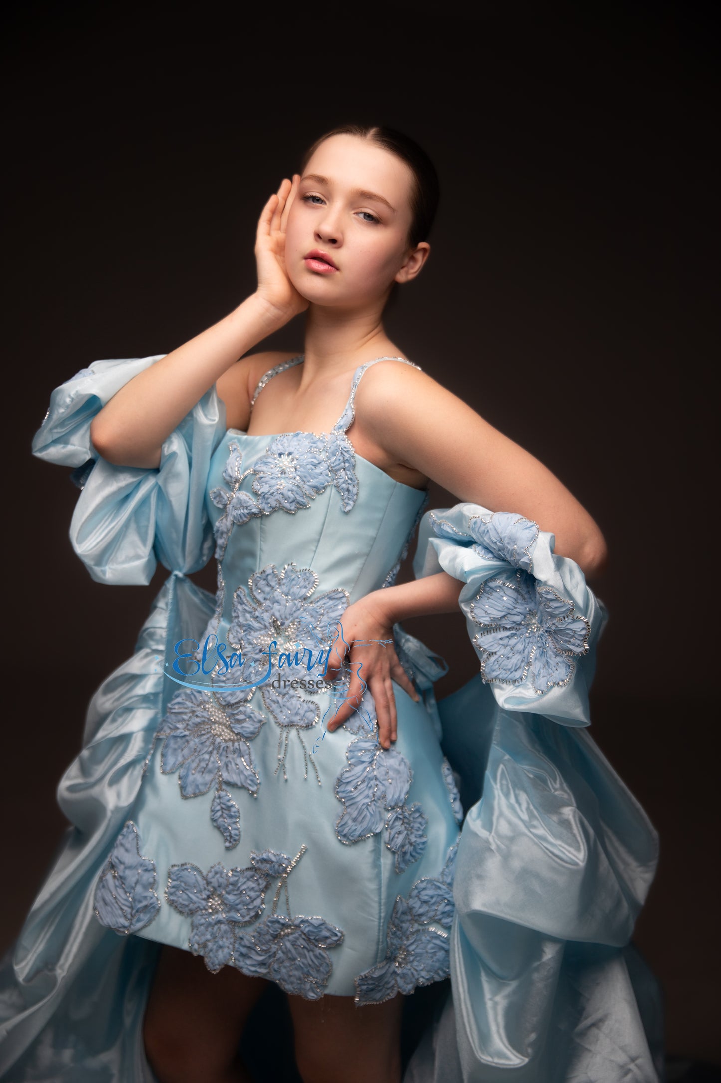 Blue organza couture special occasion dress, Pageant ball gown, Birthday Girl Dress, Flower Girl Dress, Wedding guest Dress, junior bridesmaid gown