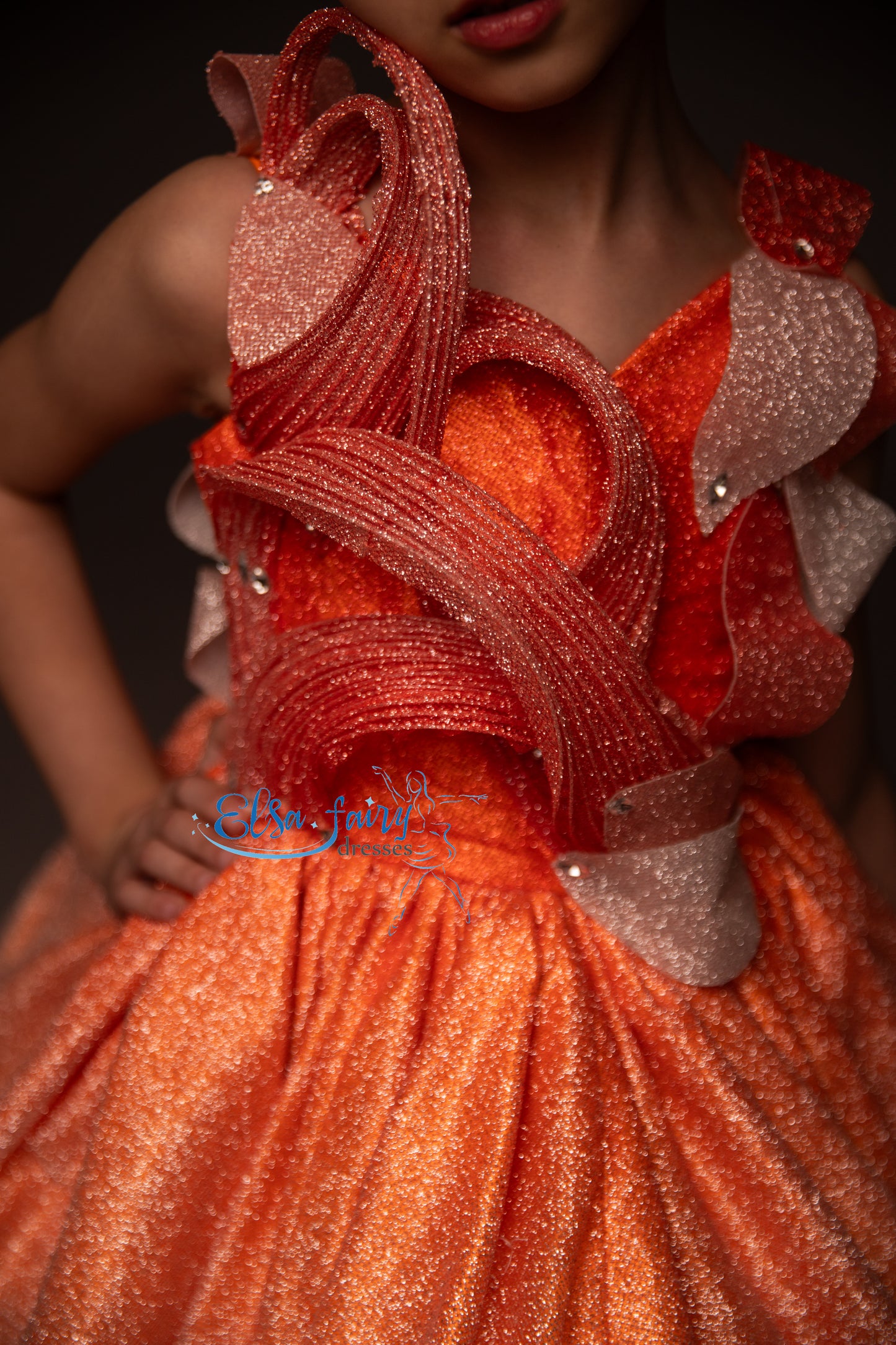 Orange couture special occasion cocktail dress, Pageant ball gown, Birthday Girl Dress, Flower Girl Dress, Wedding guest Dress, junior bridesmaid gown