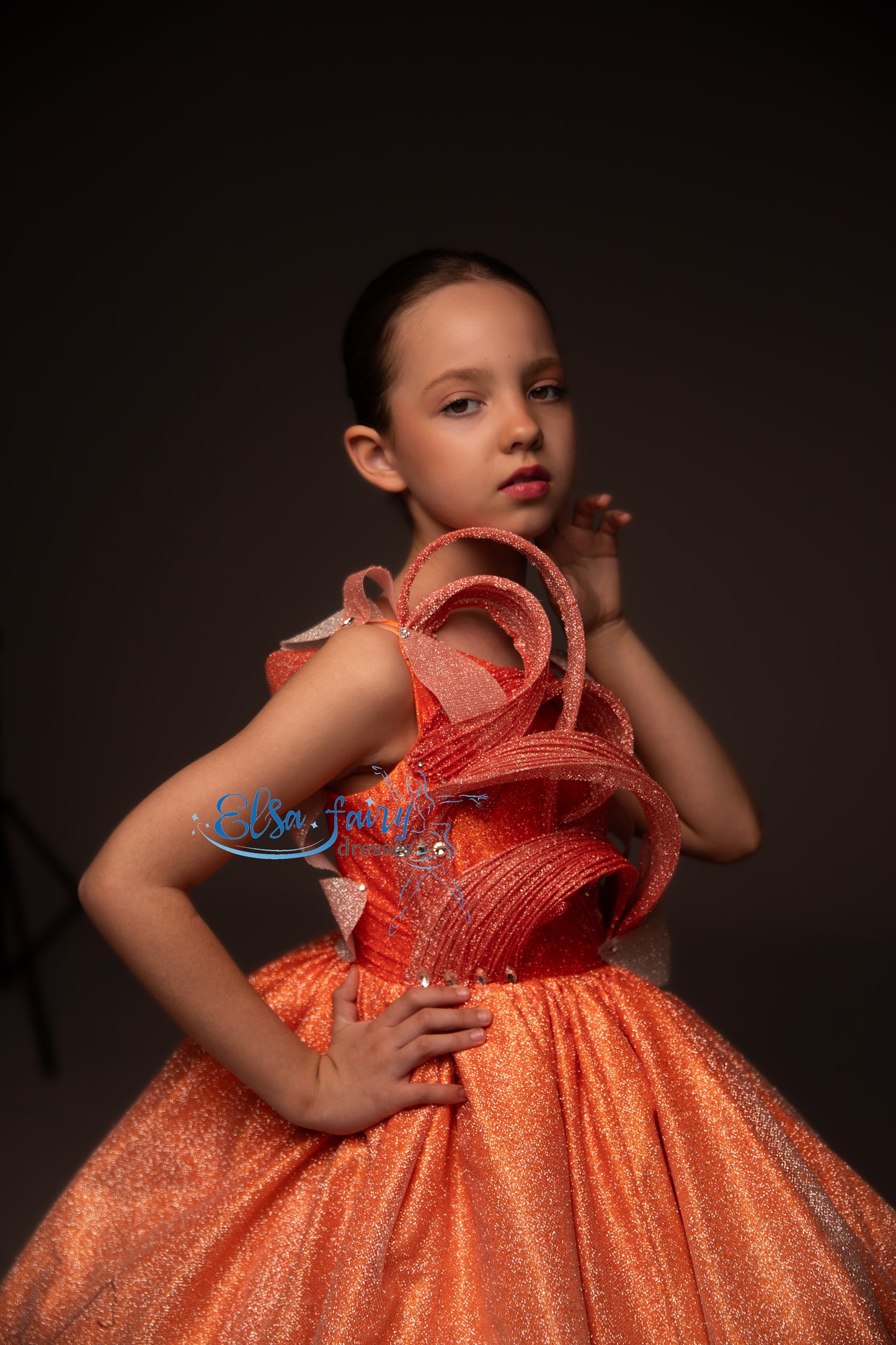 Orange couture special occasion cocktail dress, Pageant ball gown, Birthday Girl Dress, Flower Girl Dress, Wedding guest Dress, junior bridesmaid gown