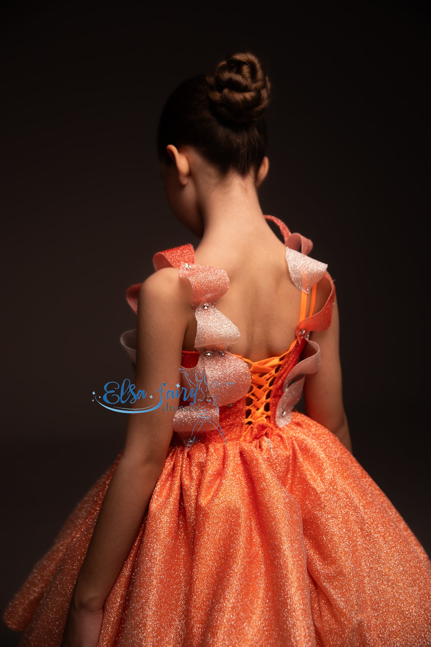 Orange couture special occasion cocktail dress, Pageant ball gown, Birthday Girl Dress, Flower Girl Dress, Wedding guest Dress, junior bridesmaid gown