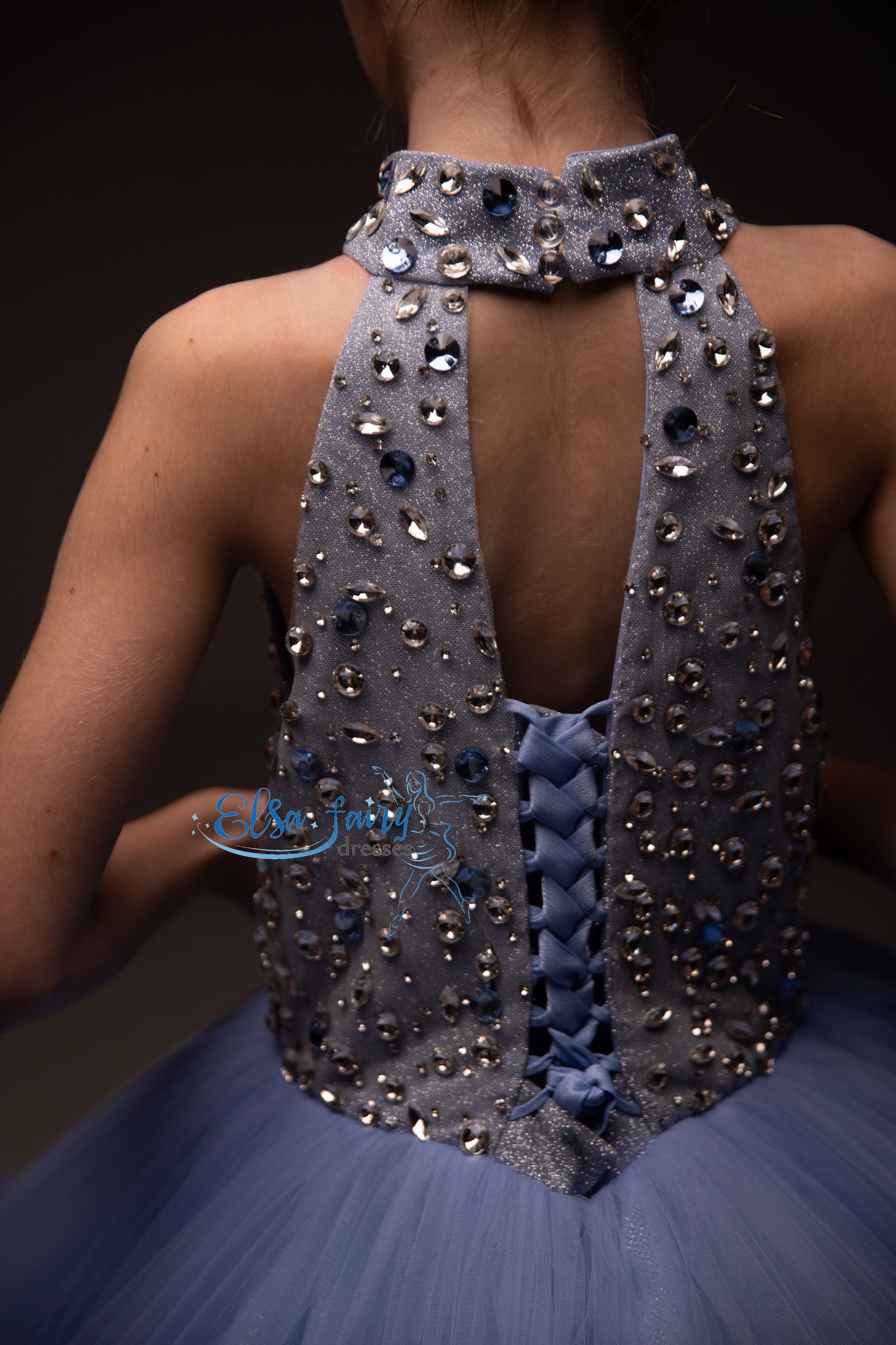 Blue pageant girl dress with beaded bodice, flower girl dress, long formal wear, tulle dress, birthday ball gown