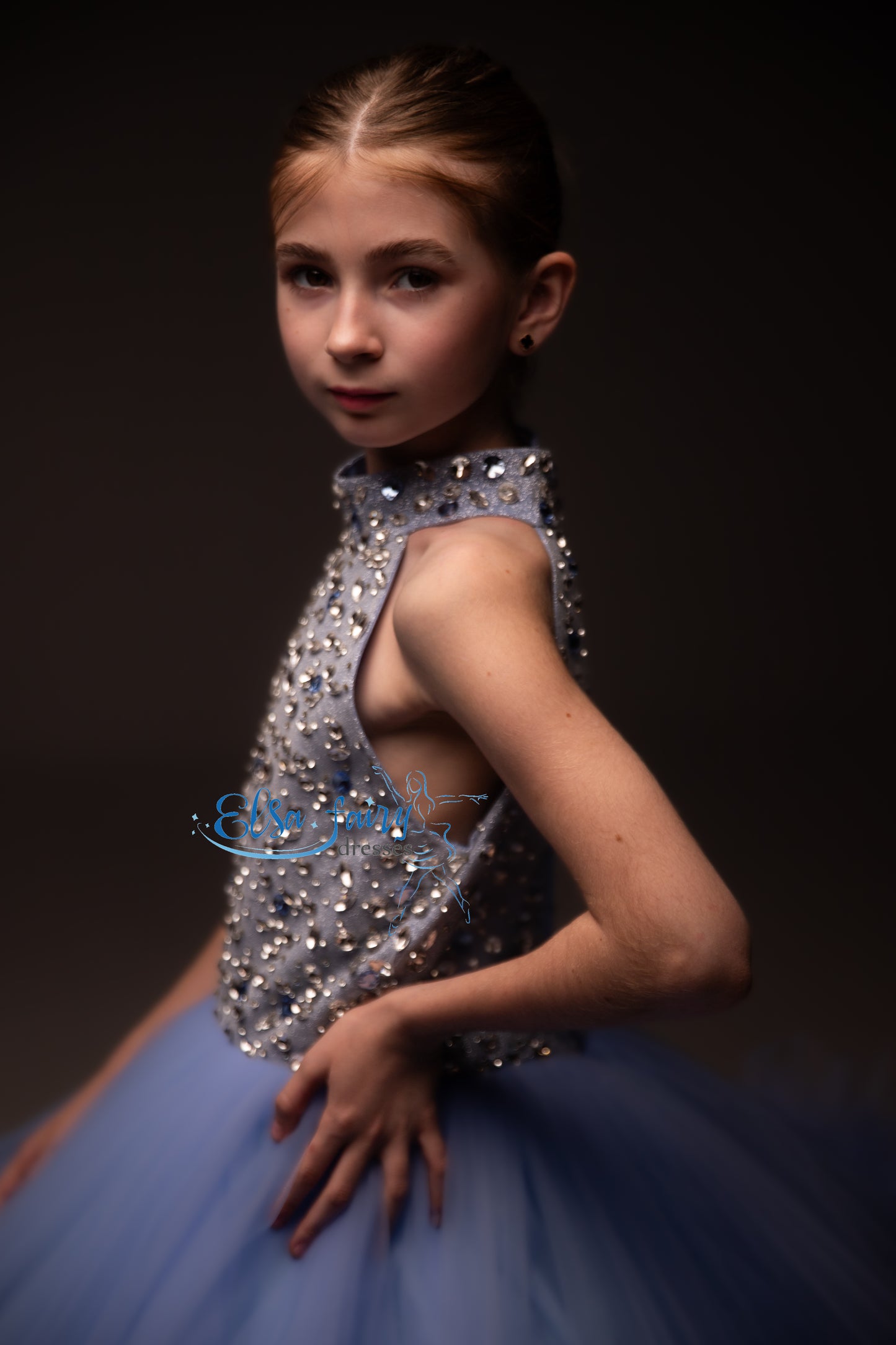 Blue pageant girl dress with beaded bodice, flower girl dress, long formal wear, tulle dress, birthday ball gown