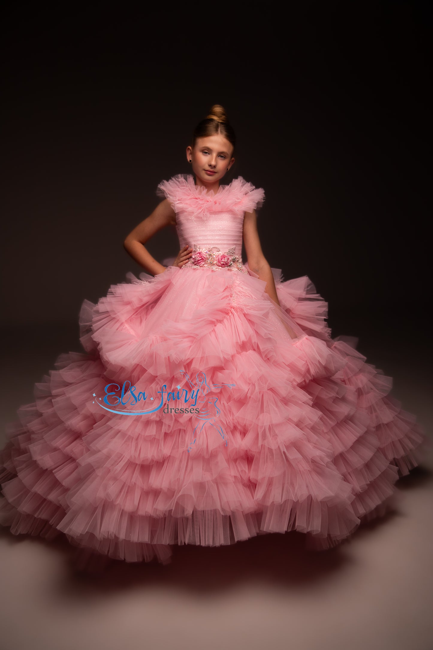 Pink Gala evening gown, Pageant ball gown, Birthday Girl Dress, Flower Girl Dress, Wedding guest Dress, Girl Birthday Dress, junior bridesmaid gown