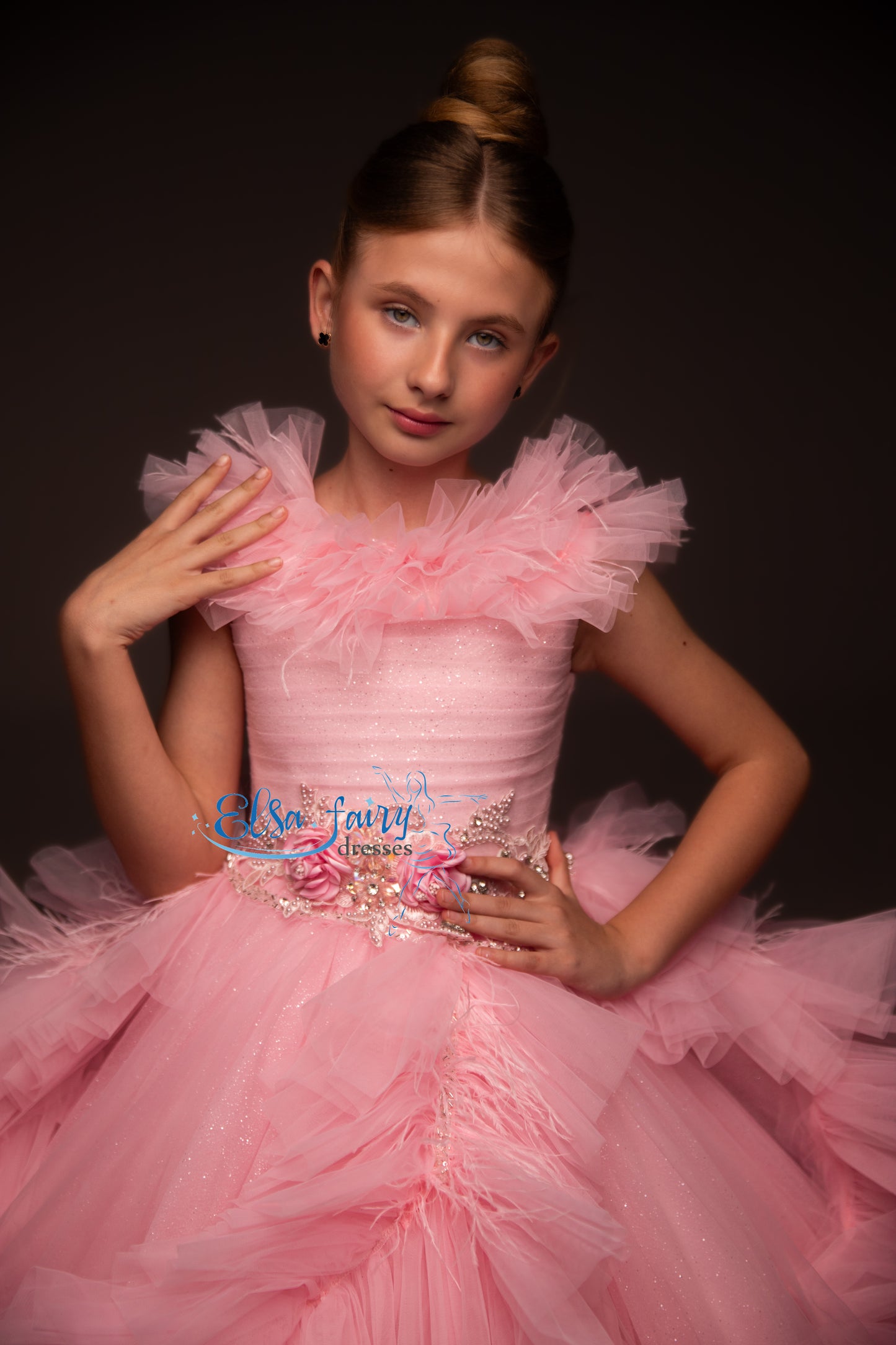 Pink Gala evening gown, Pageant ball gown, Birthday Girl Dress, Flower Girl Dress, Wedding guest Dress, Girl Birthday Dress, junior bridesmaid gown