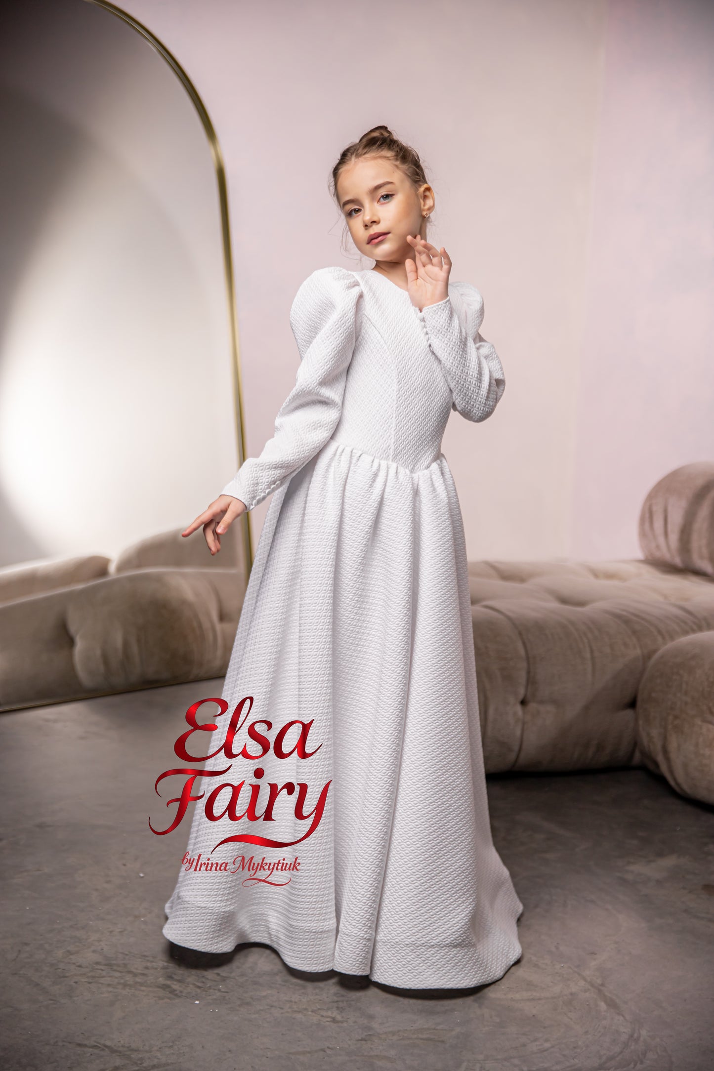 White First Communion Dress: Handmade Baptism Gown with tulle skirt and beaded sleeves