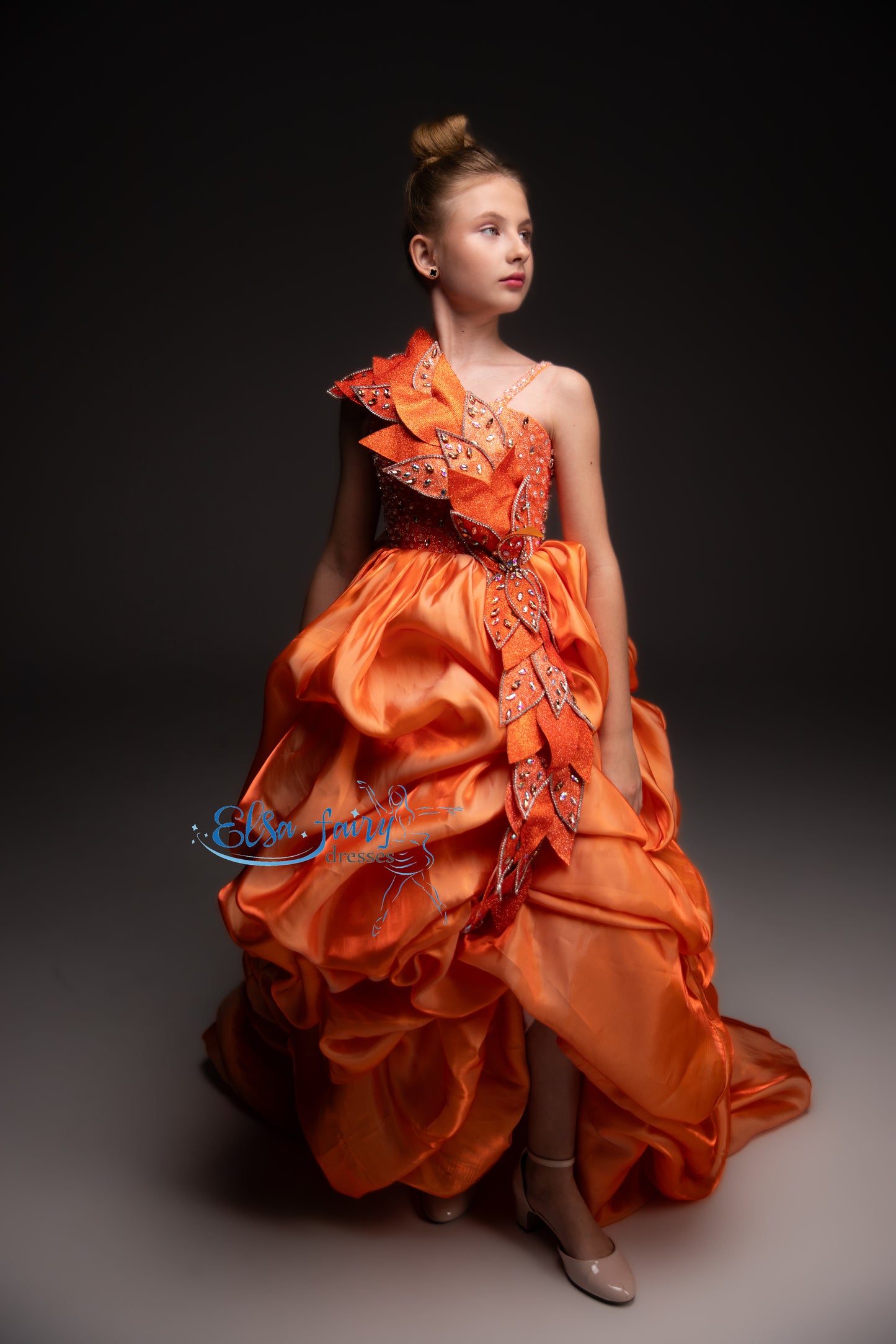 Orange couture special occasion dress, Pageant ball gown, Birthday Girl Dress, Flower Girl Dress, Wedding guest Dress, junior bridesmaid gown